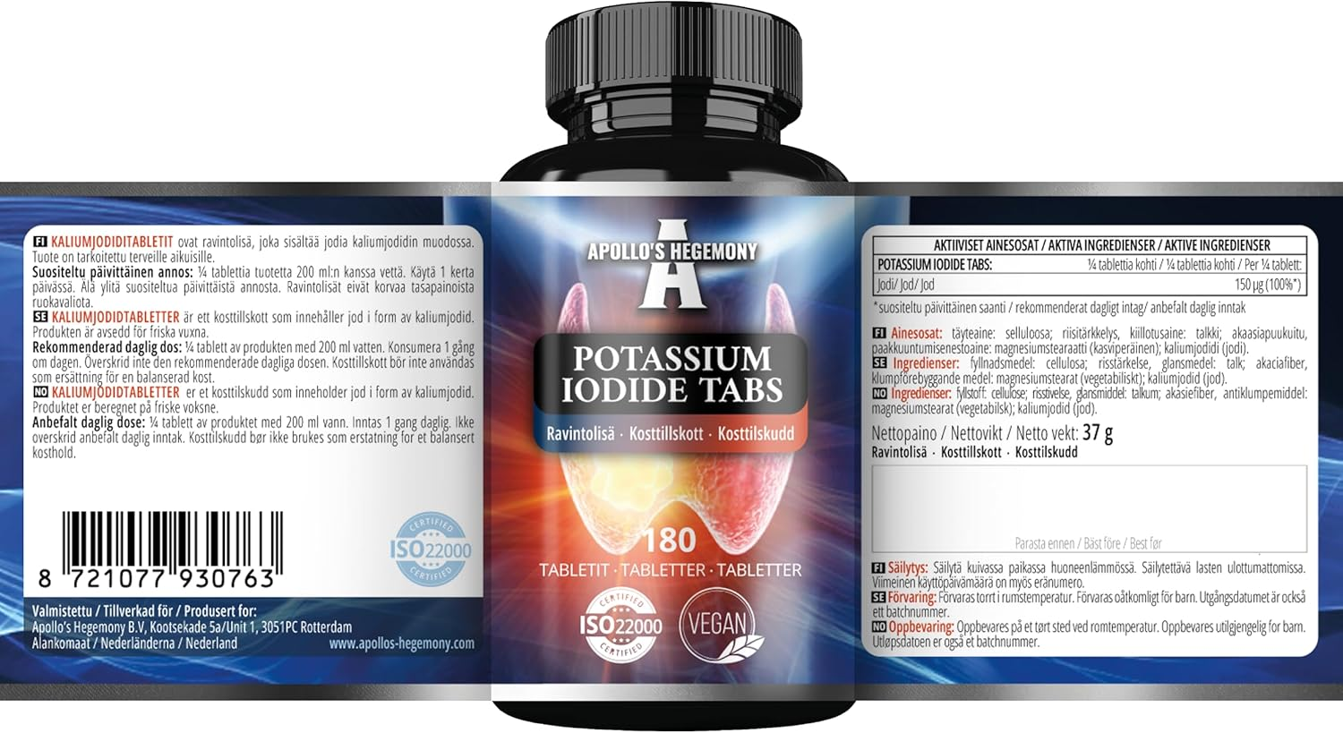 Potassium Iodide 150 Mcg per Portion - 180 Vegan Tablets - 720 Servings - for Optimal Gland Function and Energy Metabolism - Diet Supplement by Apollo'S Hegemony image number 2