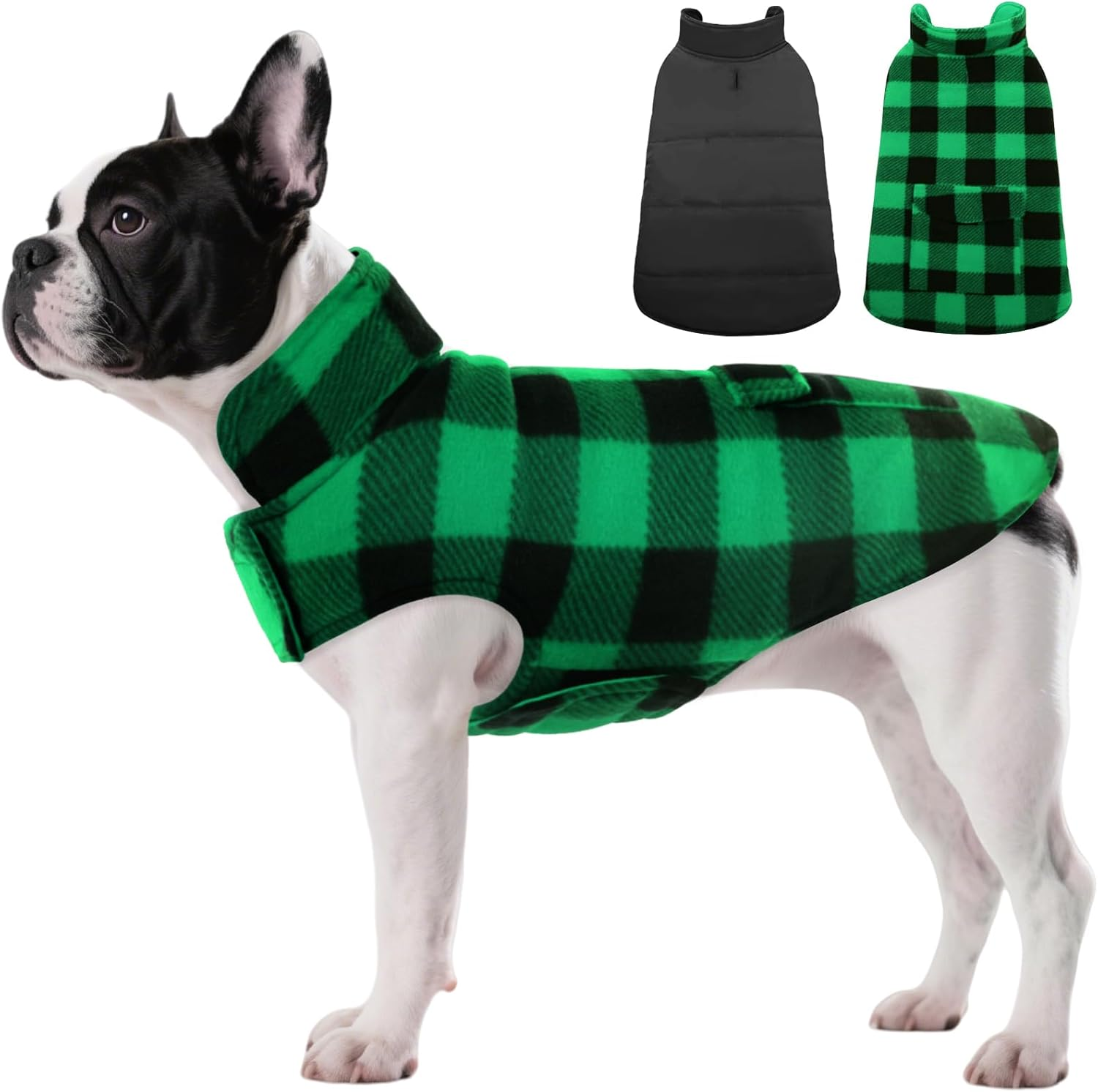 ASENKU Dog Winter Coat, Dog Fleece Jacket Plaid Reversible Dog Vest Waterproof Windproof Cold Weather Dog Clothes Pet Apparel for Small Medium Large Dogs Red M