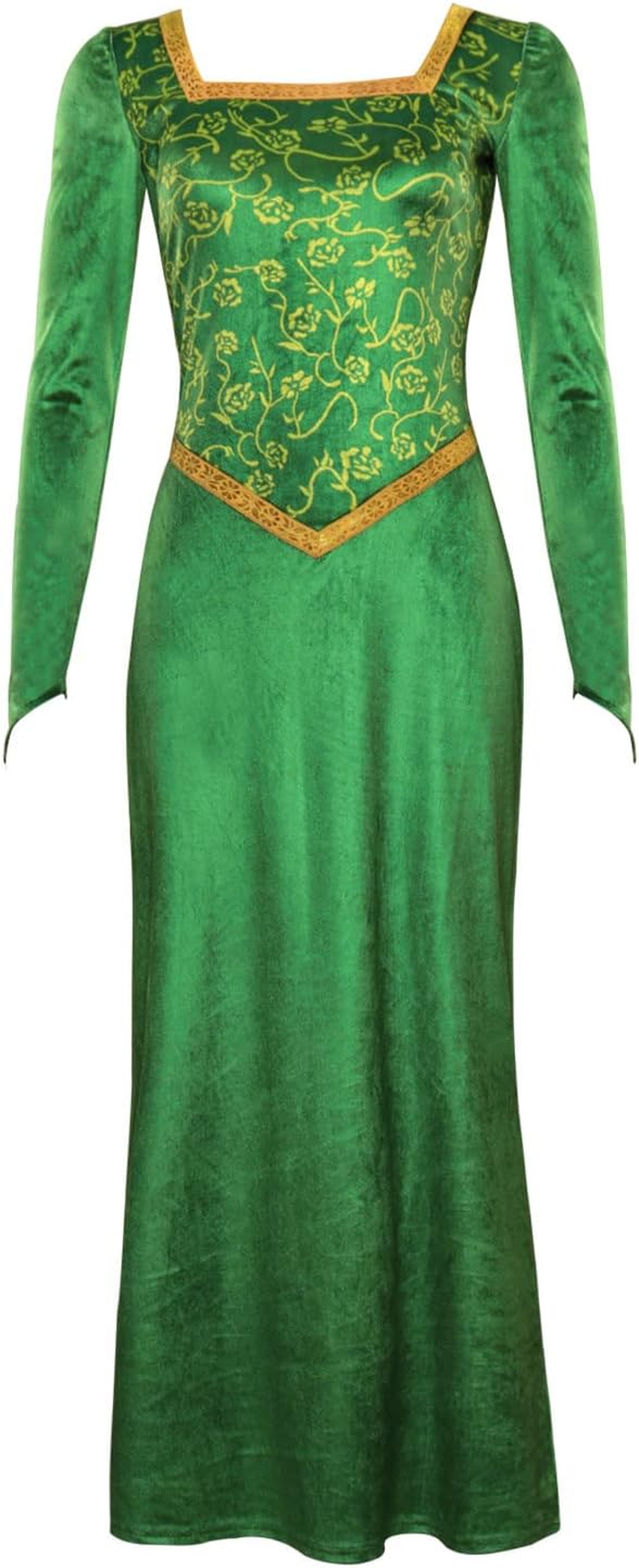 Chahouk Women'S Fiona Cosplay Costume Green Dress with Long Sleeve Adult Princess Fiona Dress Gown Halloween Party Outfit