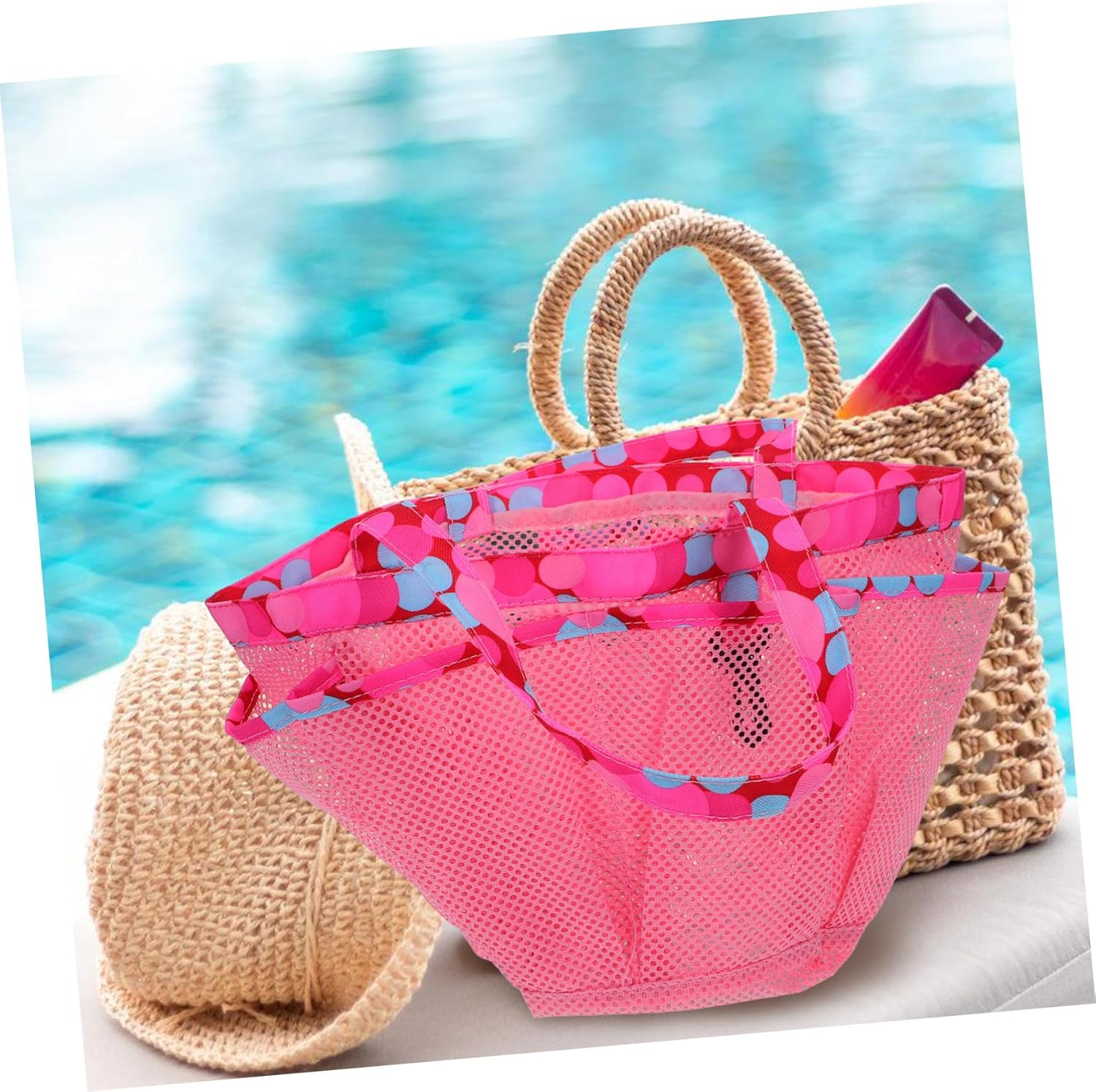 BRIGHTFUFU 2PCS Mesh Shower Tote Bags with Handle Quick Dry Hanging Bath Organizer for Bathroom Gym Pool College Dorm Lightweight Portable Storage with Large Pocket image number 6