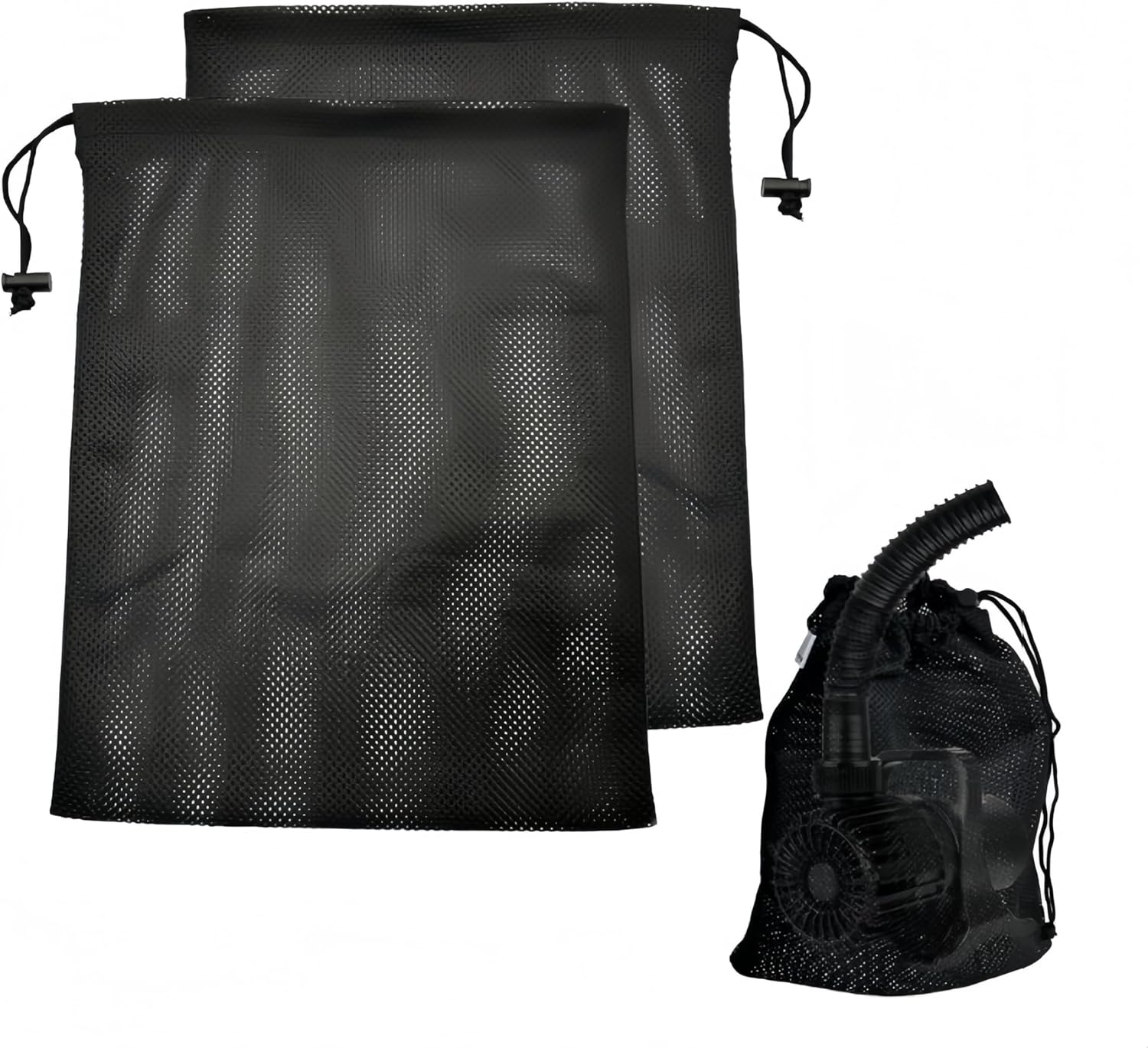 2 Pack Pump Barrier Bag, with Drawstring Pond Mesh Pump Filter Bag for Pond Biofilters Aquarium Filtration and Outdoor Swimming Pool Black Media Bags image number 2