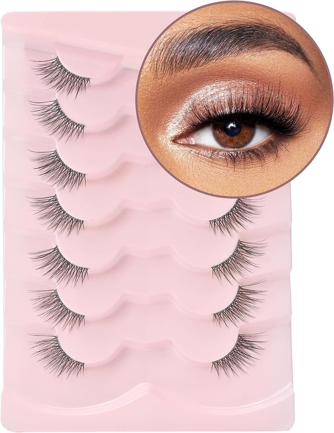 Onlyall Half Lashes False Eyelashes Natural Look Wispy Lash Natural Half Eyelash Clear Band Lashes Pack 3D Faux Mink Lashes 7 Pairs C02 image number 6