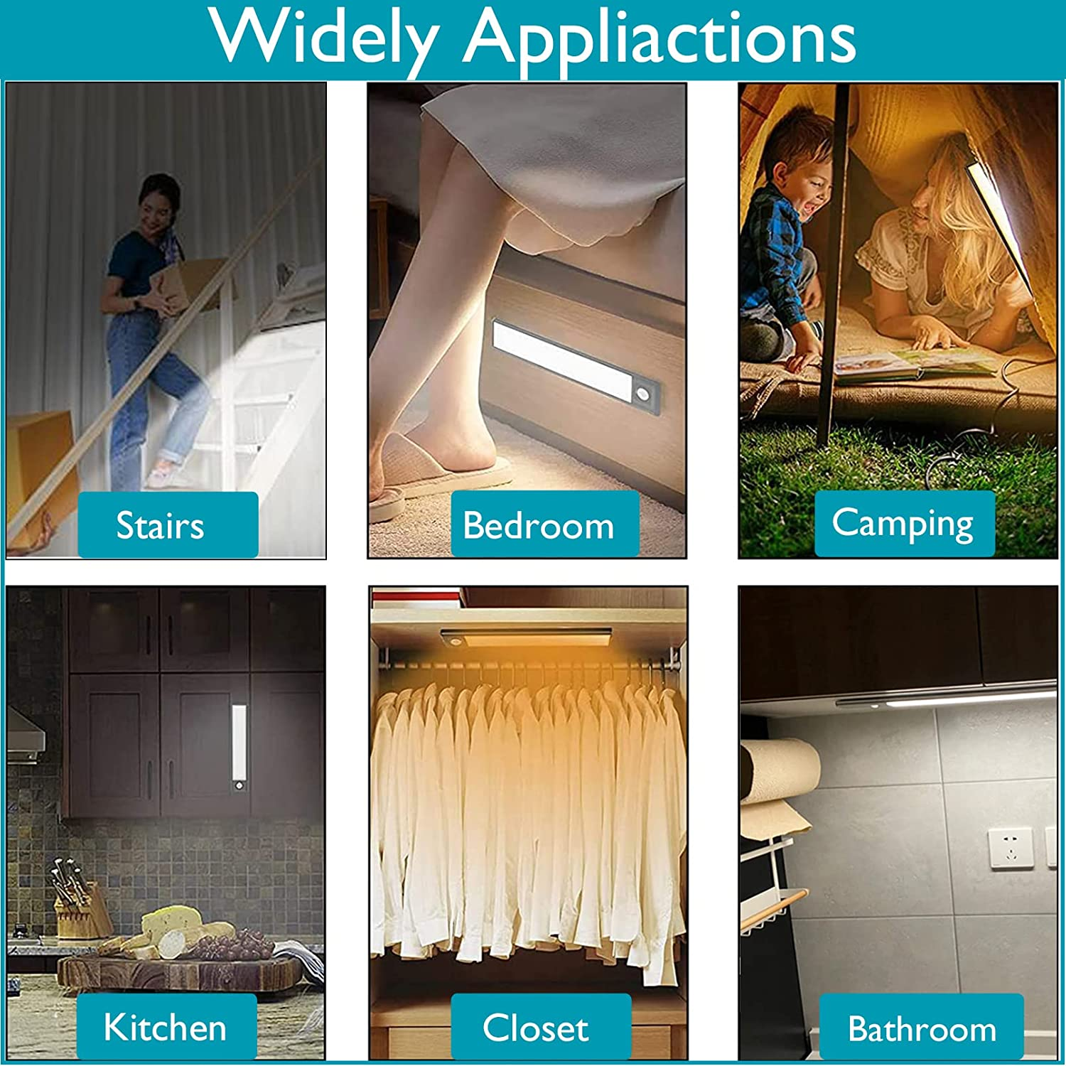 Closet Lights, under Cabinet Lighting, 31-LED 6000K Wireless USB Rechargeable Motion Sensor Night Light Bars with Battery Operated for Wardrobe/Stairs/Hallway/Camping/Kitchen (Silver, 20Cm-3Pc)