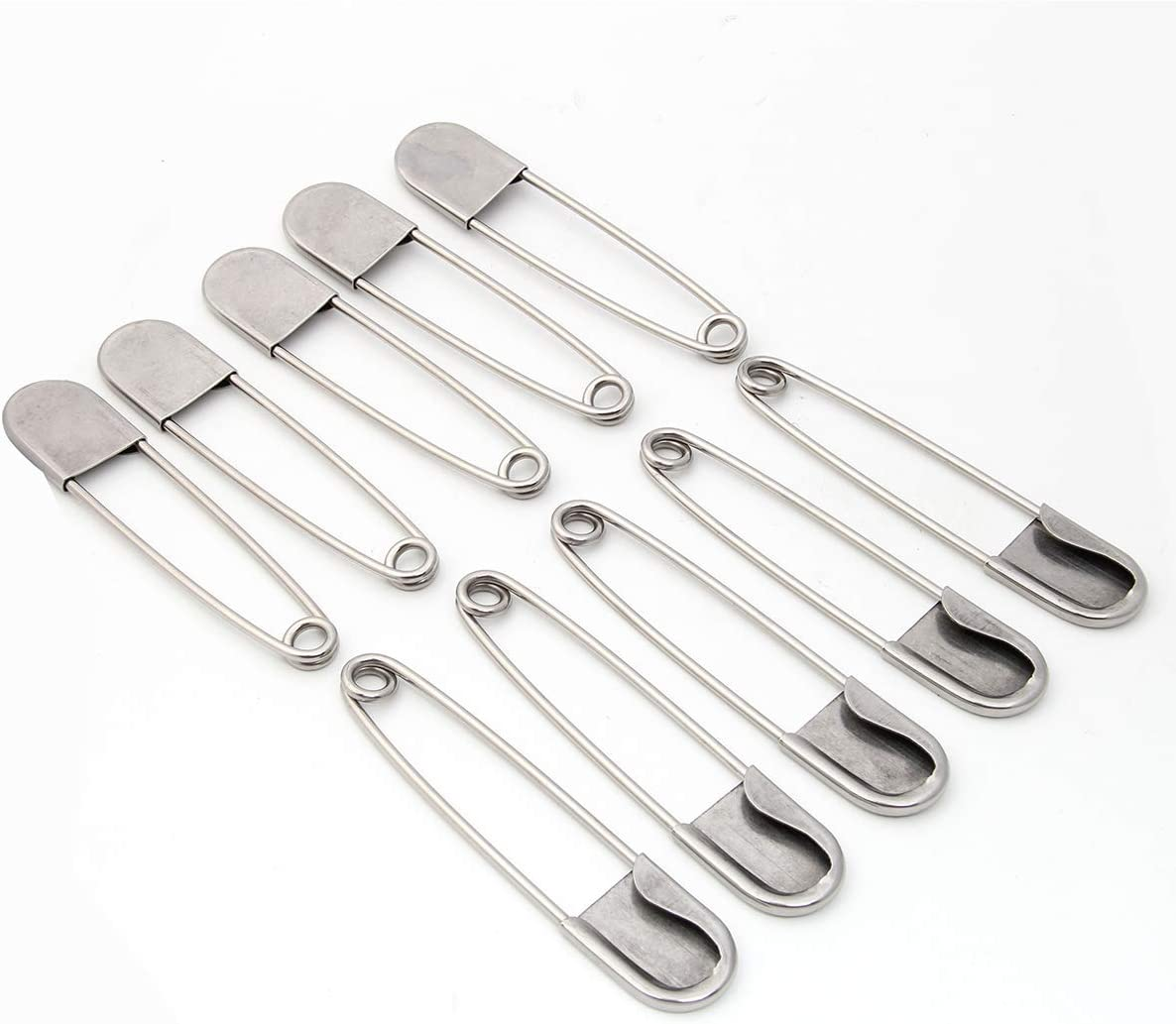 Tool Gadget Large Safety Pins, 5 Inch Safety Pins, 10 PCS Stainless Steel Safety Pins Large, Silver Huge Strong XL Safety Pins, Extra Large Laundry Pins for Blankets, Heavy Laundry, Upholstery(5") image number 6
