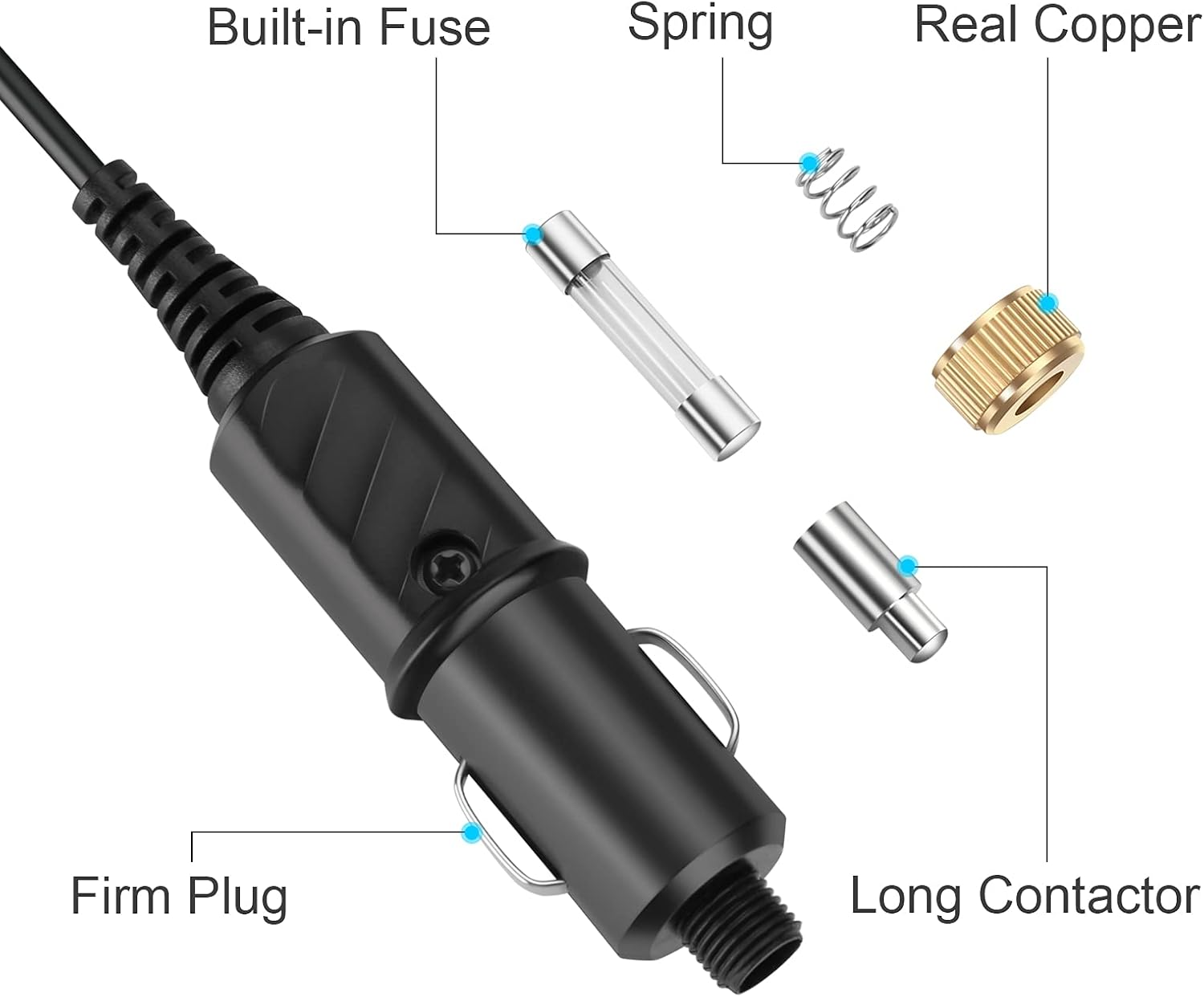 DEWBU Heated Jacket Wire, Connection Cables, Cigarette Lighter Plug with 12 Volt Male Cigar Plug for Heated Apparel, Link Outdoor Mobile Power and Allowing for near Endless Warmth(4.92Ft) image number 3