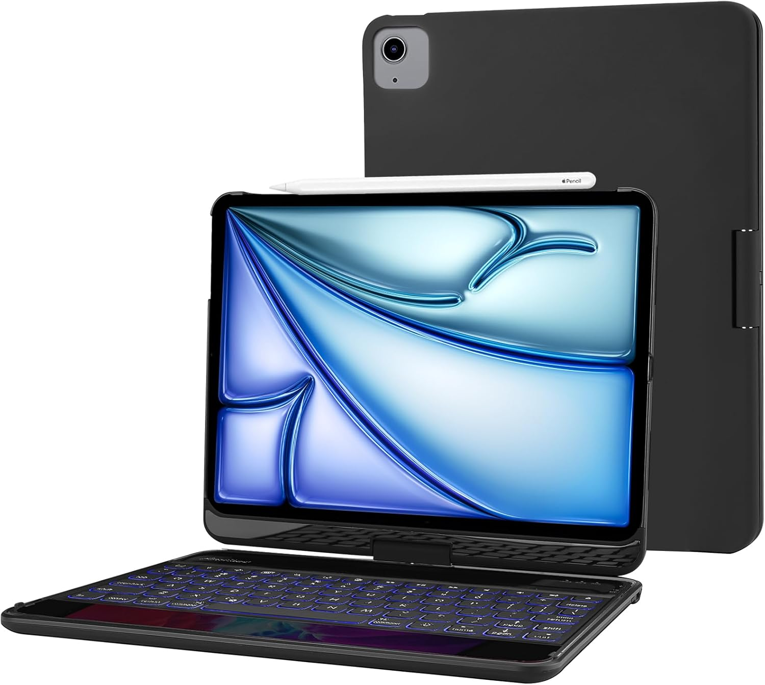 Procase 360&deg; Rotation Keyboard Case for Ipad Air 11" (M3/M2) /Air 5Th/4Th 10.9" / Ipad Pro 11" 2025 2024 2022 2021 2020 2018, Wireless Keyboard with 7 Colors Backlit, Auto Sleep/Wake -Black image number 6