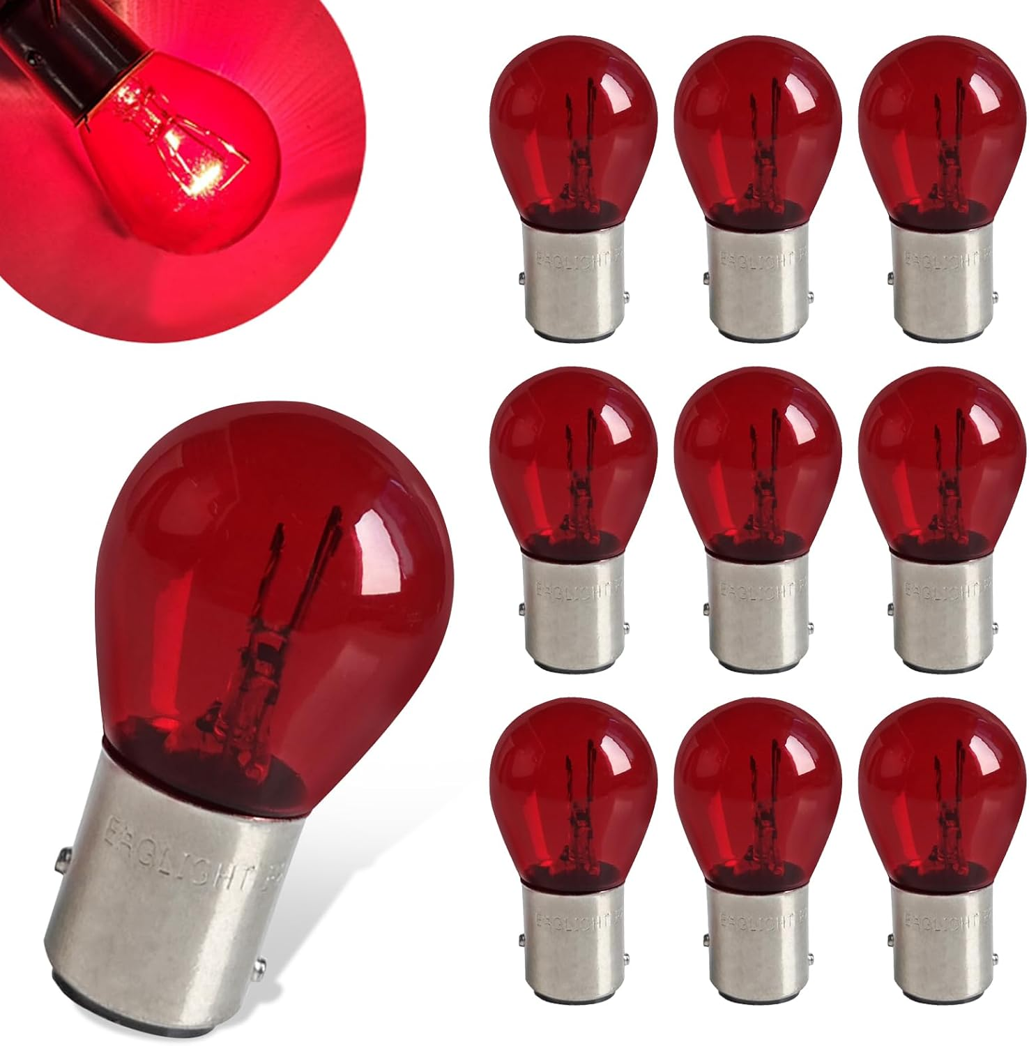 10 PCS Car 1157 P21/5W S25 BAY15D Light Bulb, Double Tail High and Low Brake Light Bulb Turn Signal Light Bulb Longerlife Replacement, Universal Halogen Brake Tail Light Parking Light (Red)
