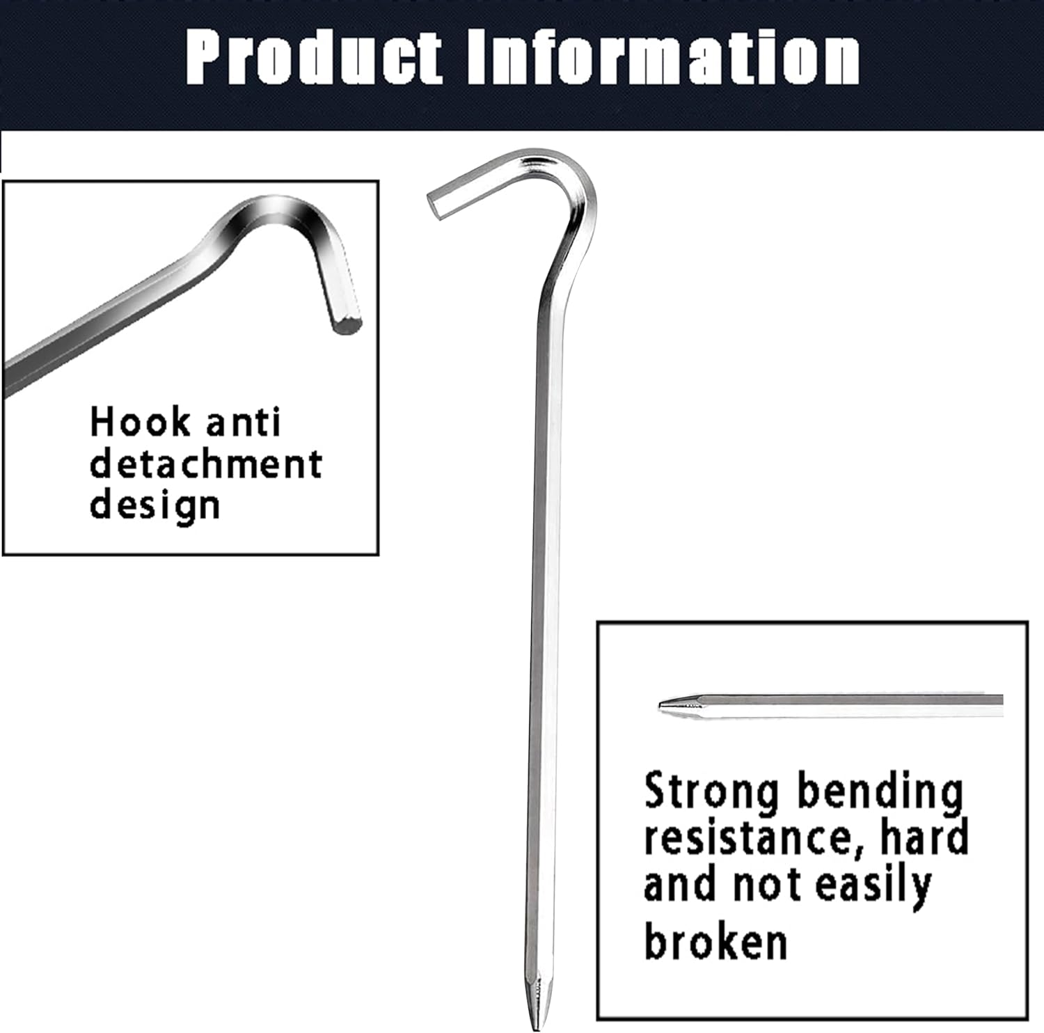 Wzenclave 20Pcs Heavy Duty Aluminium Tent Pegs, 7Inch Galvanized Metal Tent Stakes with Hook for Camping, Garden, Fence - Silver (Betterjonny) image number 1