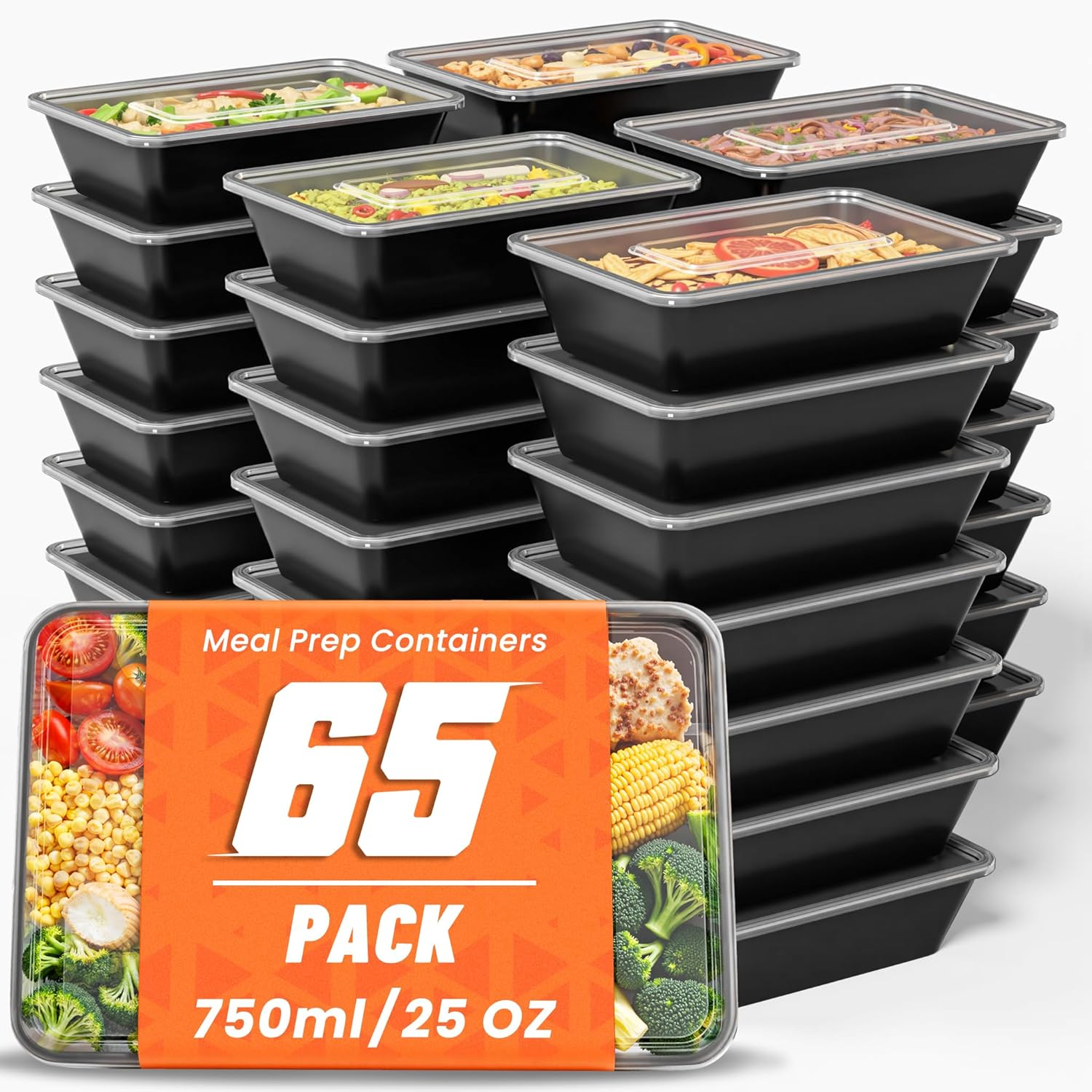 Sashion 65 Pack Meal Prep Container - 25Oz Takeaway Food Storage Containers with Lids, Bpa-Free Disposable Lunch Boxes, Stackable Plastic Food Box, Leakproof & Food Safe, Freezer Dishwasher Microwave image number 4