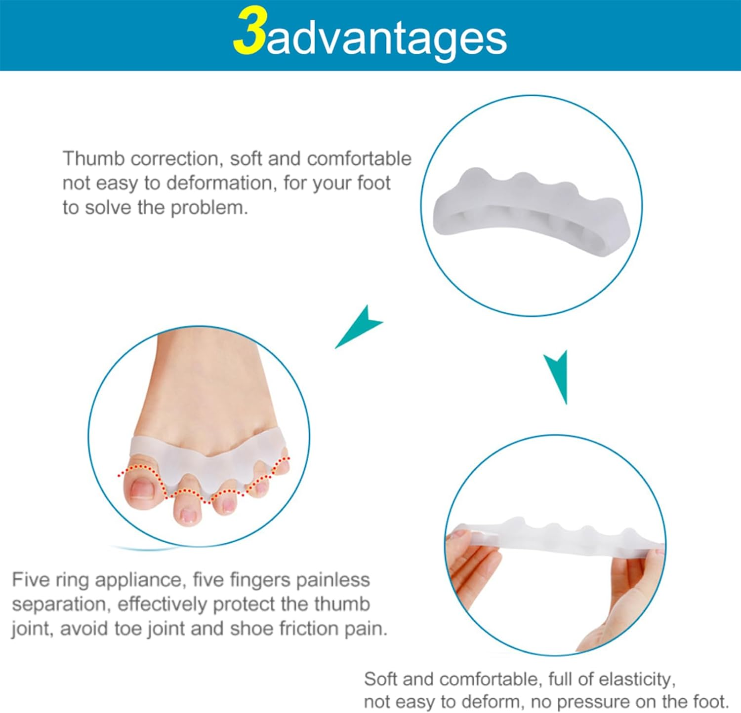 Gel Toe Separator, MH MOIHSING Toe Spacers Rubber Toe Stretchers Used for Sports Activities, Yoga Practice & Running for Men and Women Bunion Pain Relief Toe Straightener Achilles Stretcher (2 Pair) image number 3