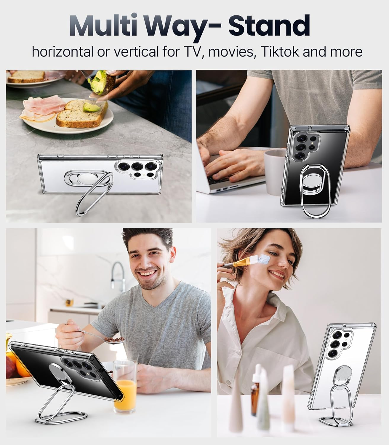 Shields up for Samsung Galaxy S25 Ultra Case with Stand, Galaxy S25 Ultra Case Clear with Double Ring Holder [Adjustable & Foldable] Shockproof Protective Cover for Samsung S25 Ultra - Clear image number 6