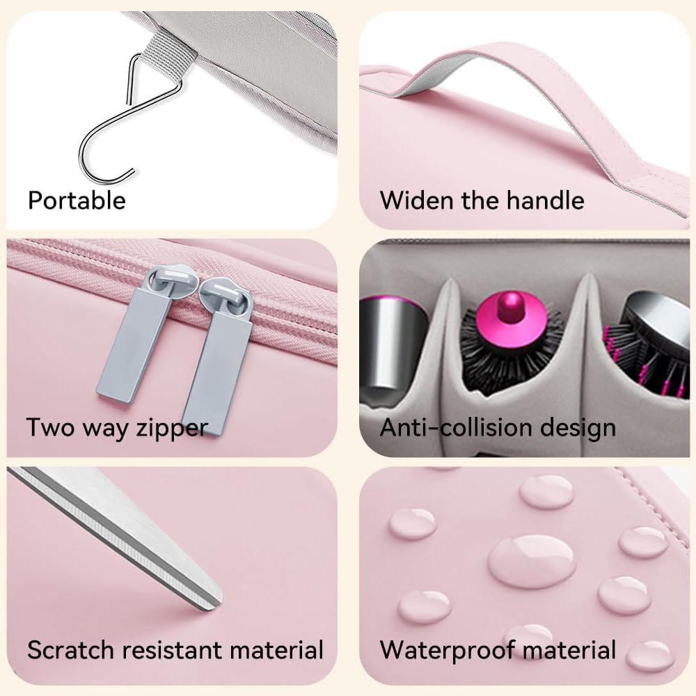 JIUSEGE Hair Tools Travel Storage Box Organizer for Universal Hair Dryer, Portable Travel Bag for Curling Iron & Accessories, Pink image number 1