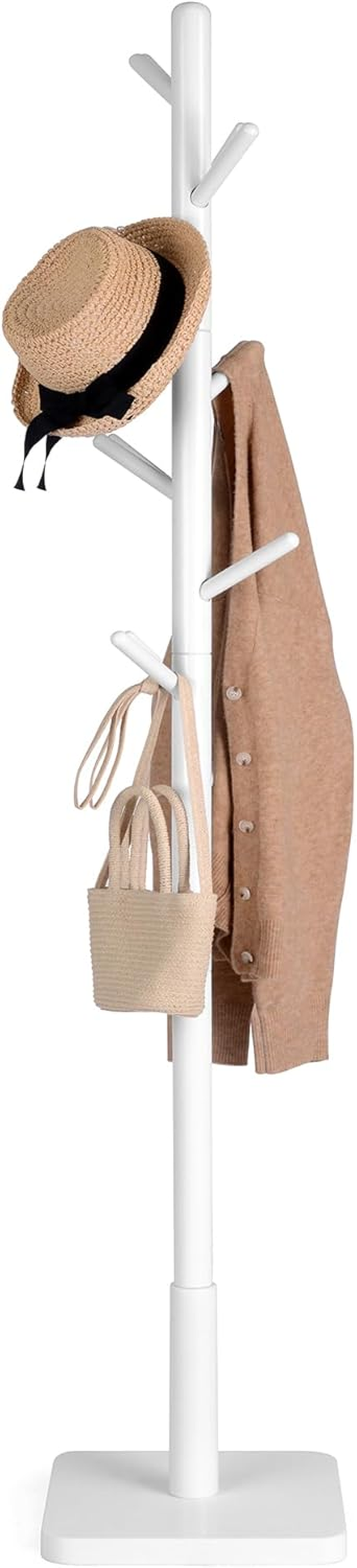 VASAGLE Coat Rack, Solid Wood Coat Stand, Freestanding Hall Tree, 8 Hooks, Natural Beige URCR010N01