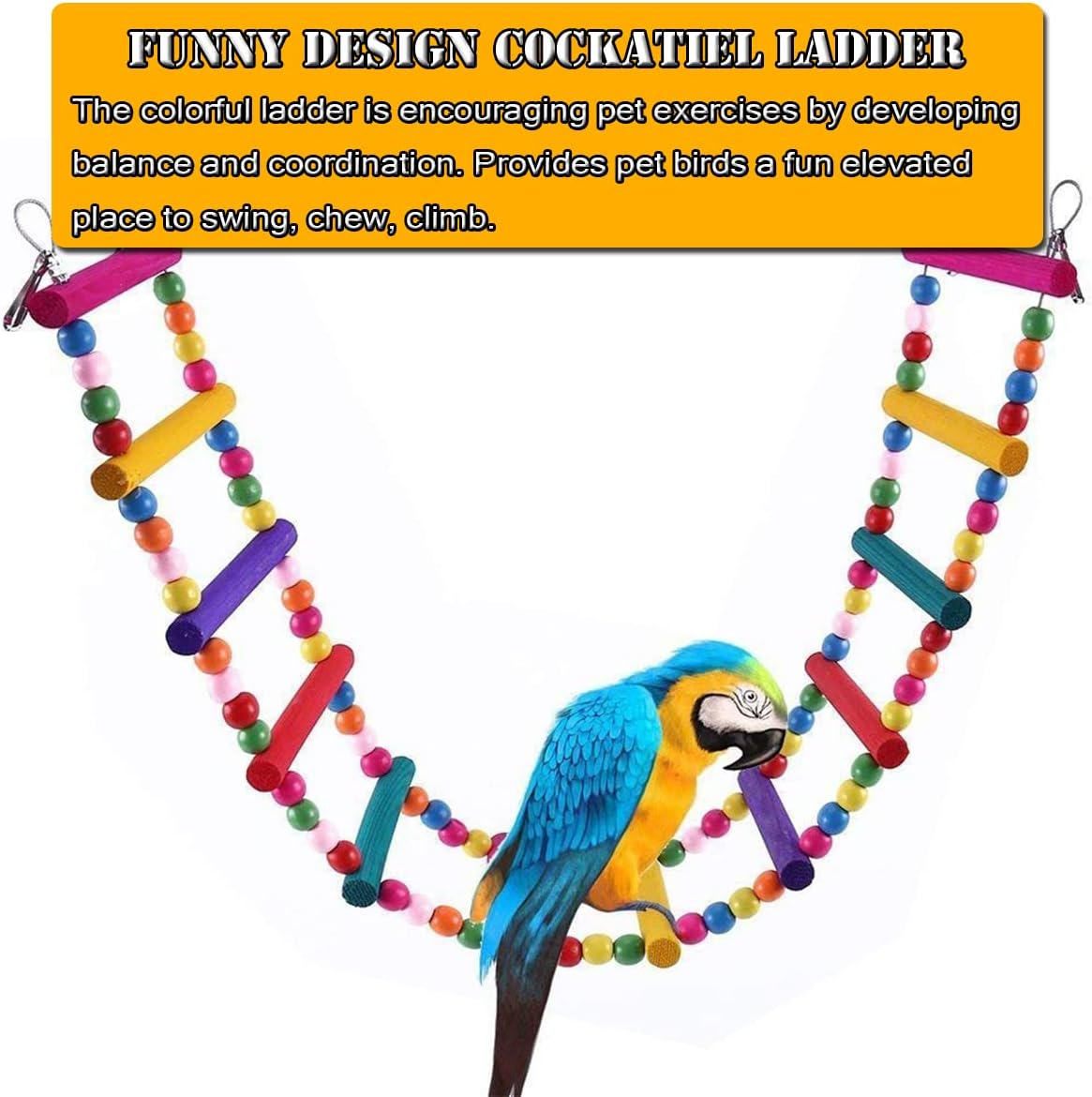 Bird Parrot Ladders Swing Chewing Toys Hanging Pet Bird Cage Accessories Hammock Swing Toy for Small Parakeets Cockatiels, Lovebirds, Conures, Macaws, Lovebirds, Finches (1Pc 12 Ladders 30 Inches)