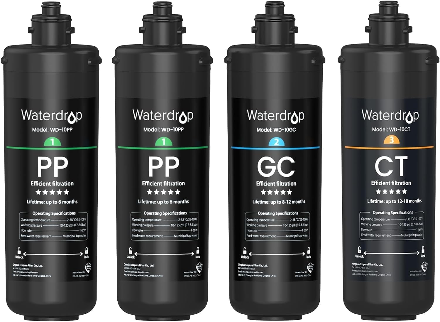 Waterdrop TSA 3-Stage Replacement Water Filter,    , Replacement for Waterdrop TSA & TSB 3-Stage under Sink Water Filtration System, 2PP+GC+CT image number 1