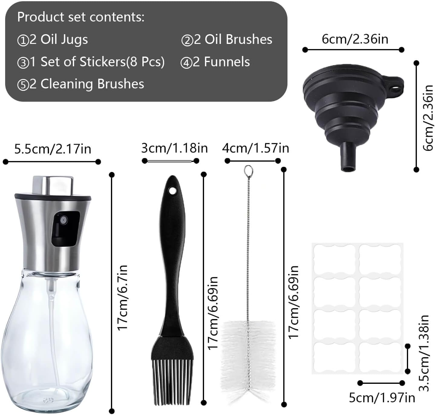 Ptyism Pack of 2 Spray Bottles Oil (Drum with Accessories) Oil Sprayer, Oil Sprayer for Hot Air Fryer, Salad, Grilling, Baking, Kitchen Gadgets image number 4