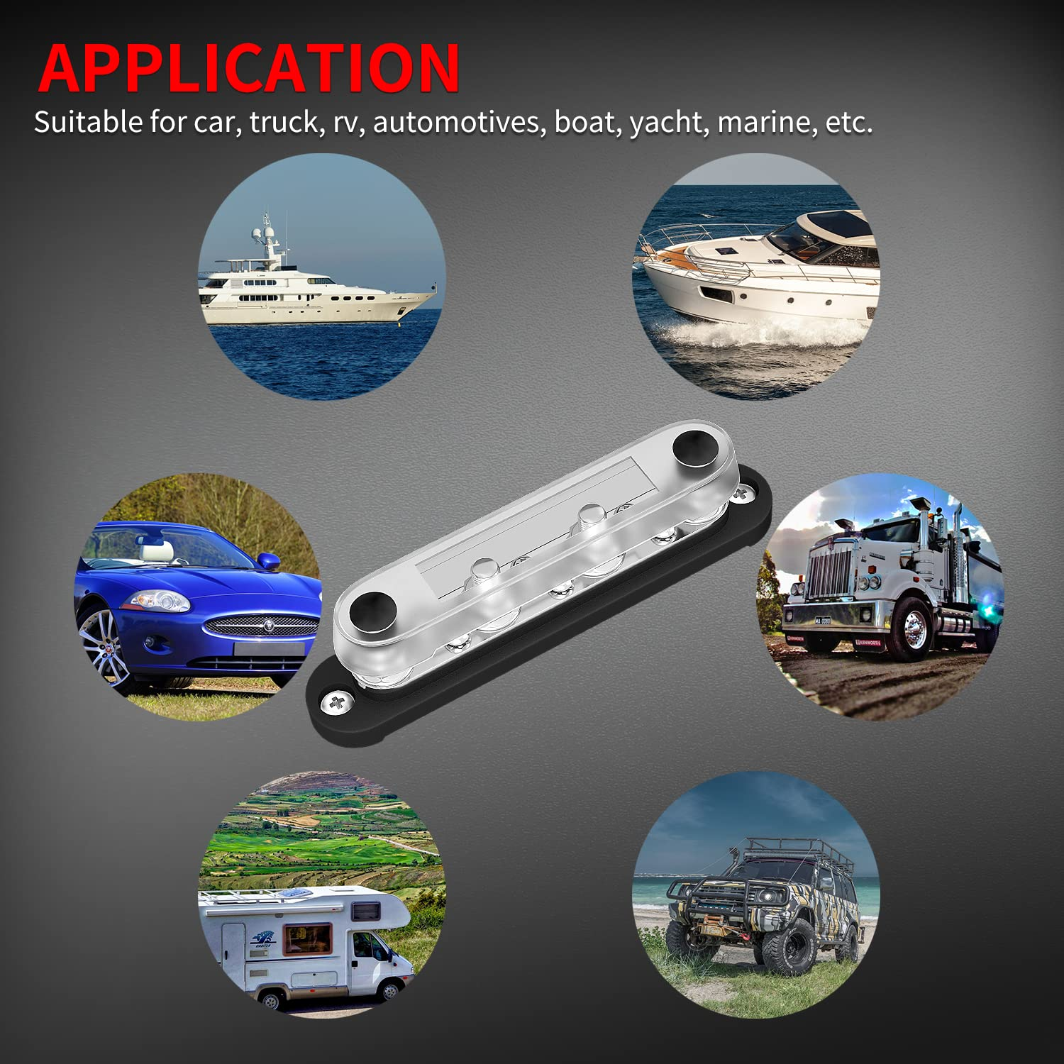 Daiertek Negative Bus Bar 12V Marine 4 X 5/16" (M8) Terminal Studs 6 X M4 (#8) Terminal Screws Gound Bus Bar Black Negative Power Distribution Block for Automotive Boat Solar System image number 1