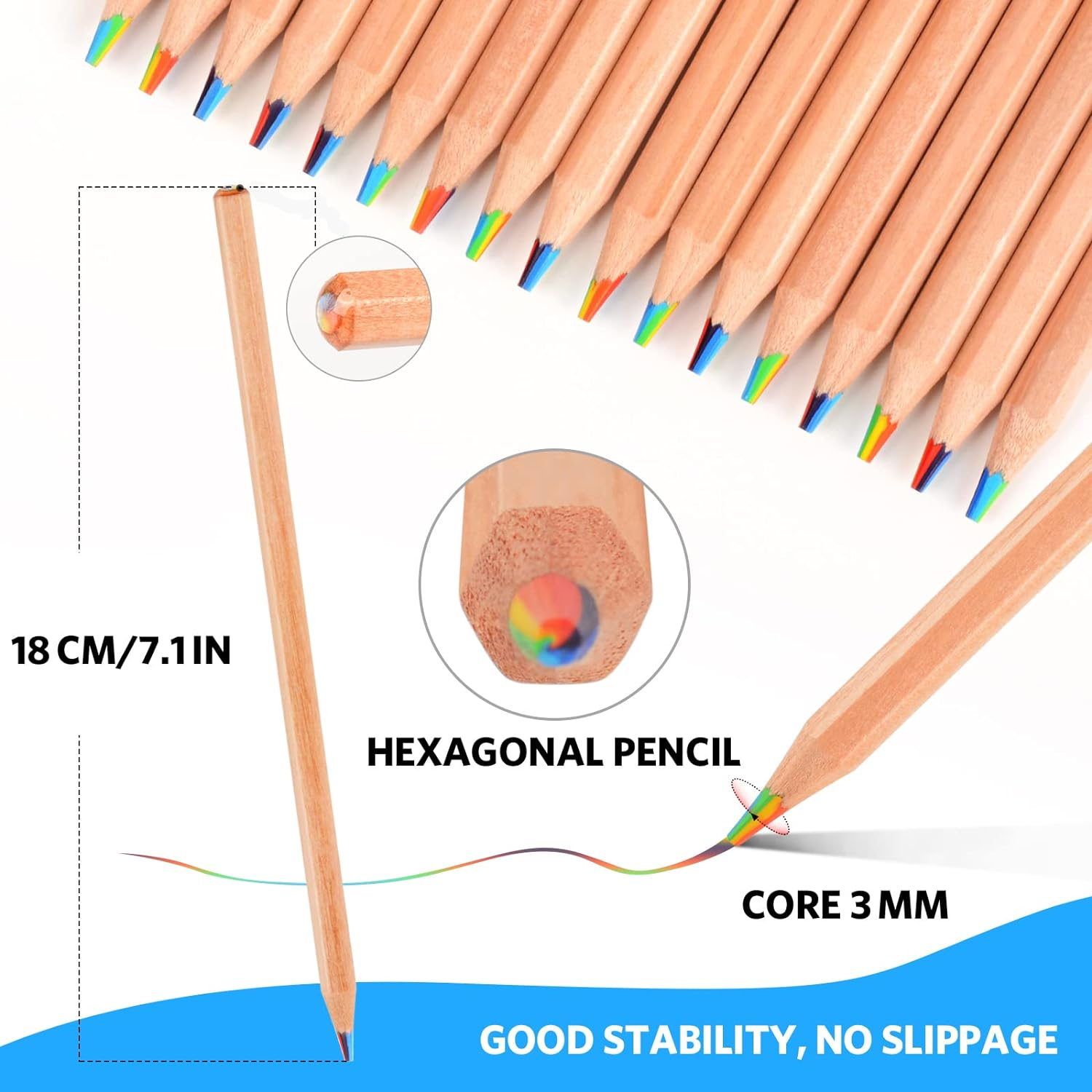 Nsxsu 30 Pieces Rainbow Pencils, 7 in 1 Rainbow Colored Pencil, Multi Colored Fun Pencils, Art Supplies for Drawing, Coloring, Sketching, Party Favours Bags image number 2