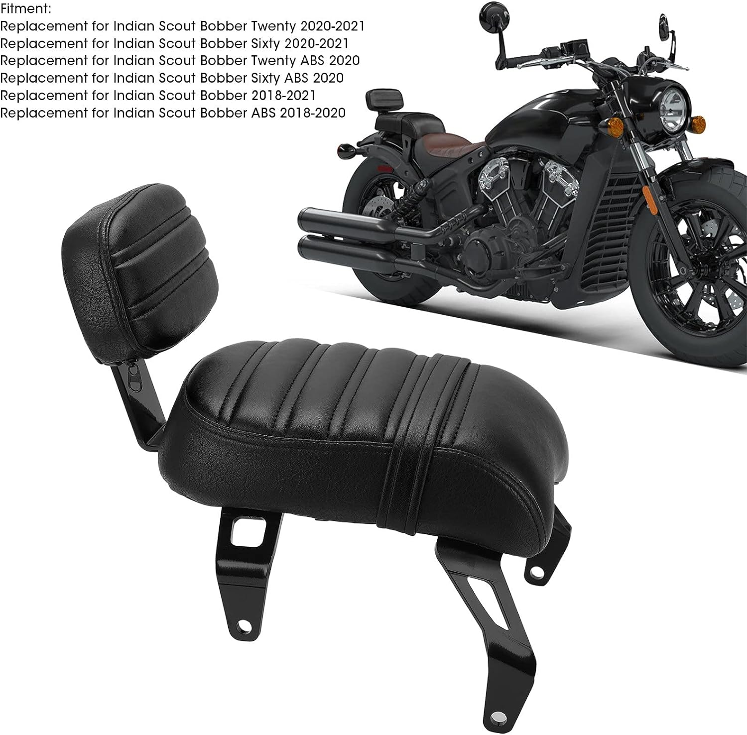Passenger Seat Backrest, Detachable Rear Passenger Seat with Backrest Pad Set, Soft Leather Waterproof, Compatible with Indian Scout Bobber 2018-2021, Black, ABS image number 6