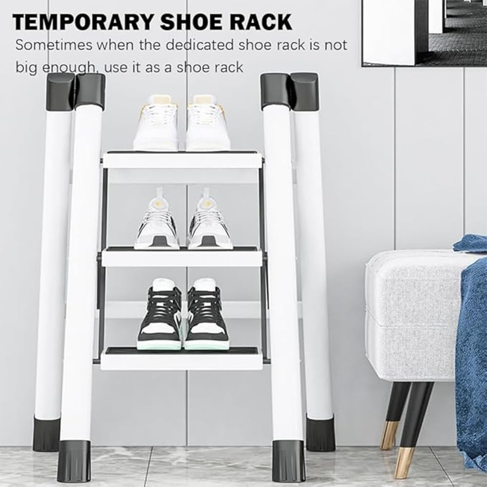 HPAMR 3 Step Folding Ladder, Foldable Step Stools, Compact and Lightweight Folding Step Ladder, Non-Slip Steps for Home, Office, Kitchen, and Garage, Easy to Store and Carry image number 2