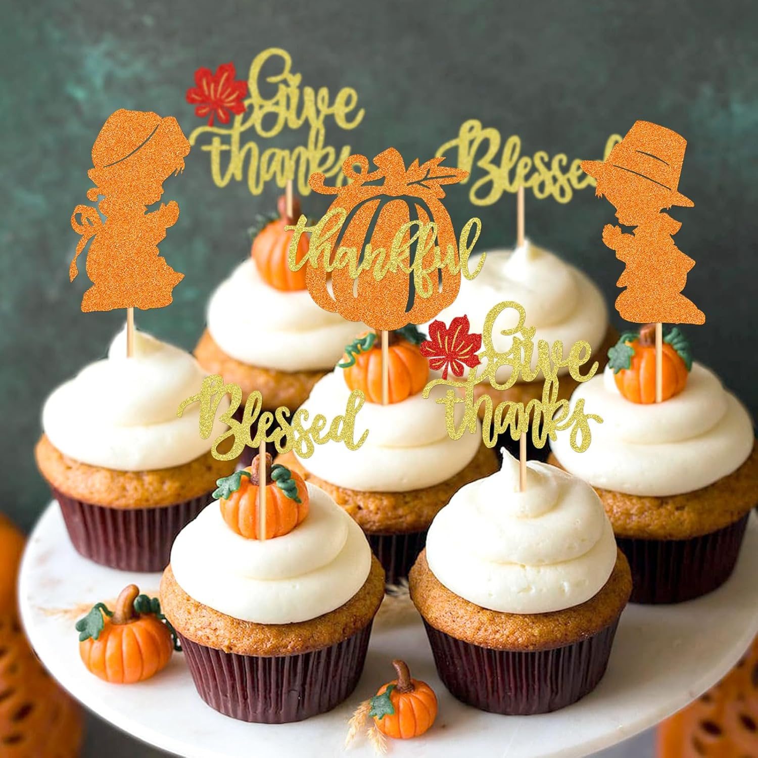 25 Pack Happy Thanksgiving Cupcake Toppers Give Thanks Cupcake Picks for Thanksgiving Theme Cake Decorations Birthday Party Thankful Dinner Supplies