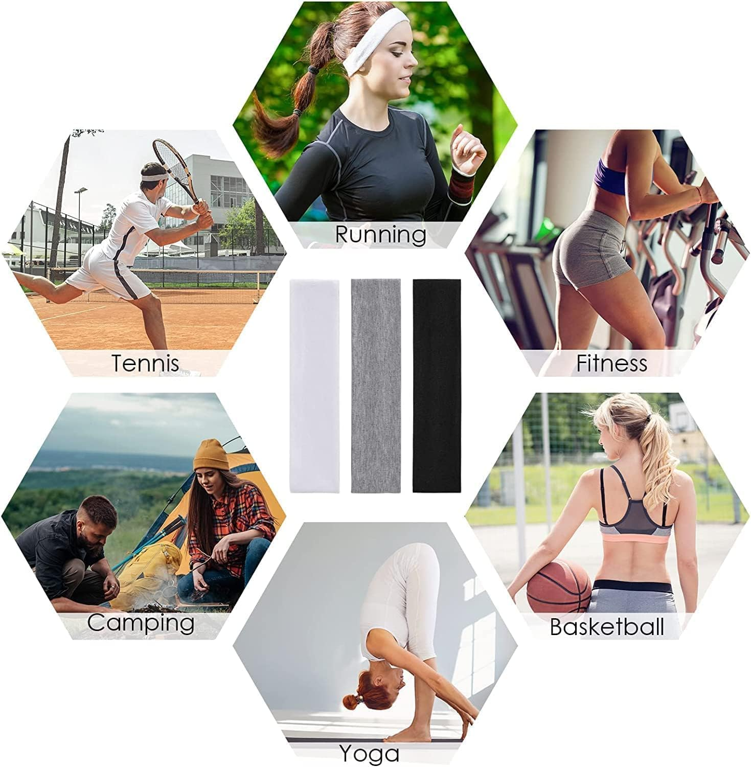 6 Pack Yoga Headbands for Women Stretchy Cotton Non Slip Elastic Sweat Hairbands Soft Fabric Sport Hair Bands Hairwarp Workout Yoga Running Sport Exercise Gym image number 1