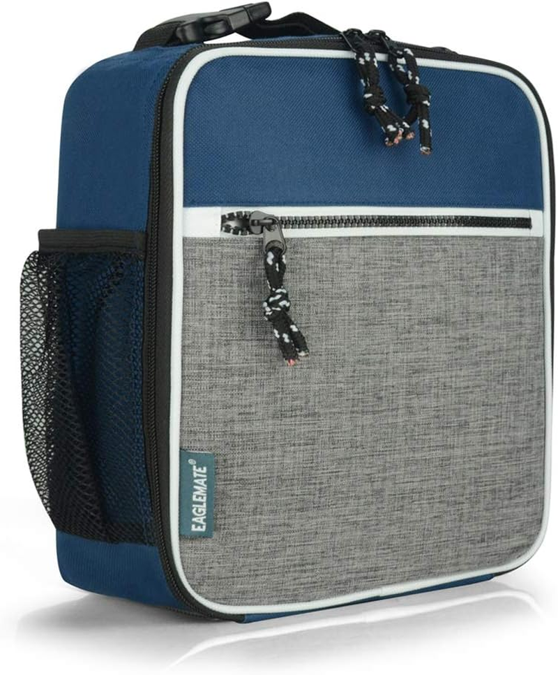 EAGLEMATE Insulated Lunch Bag &ndash; Portable Lunch Tote with Clip-On Buckle, Leakproof Interior, Front Pocket & Side Mesh &ndash; 7.5L Small Lunch Box for Work, School-Bpa Free (Navy Blue/Gray) - Blk/Gray image number 6