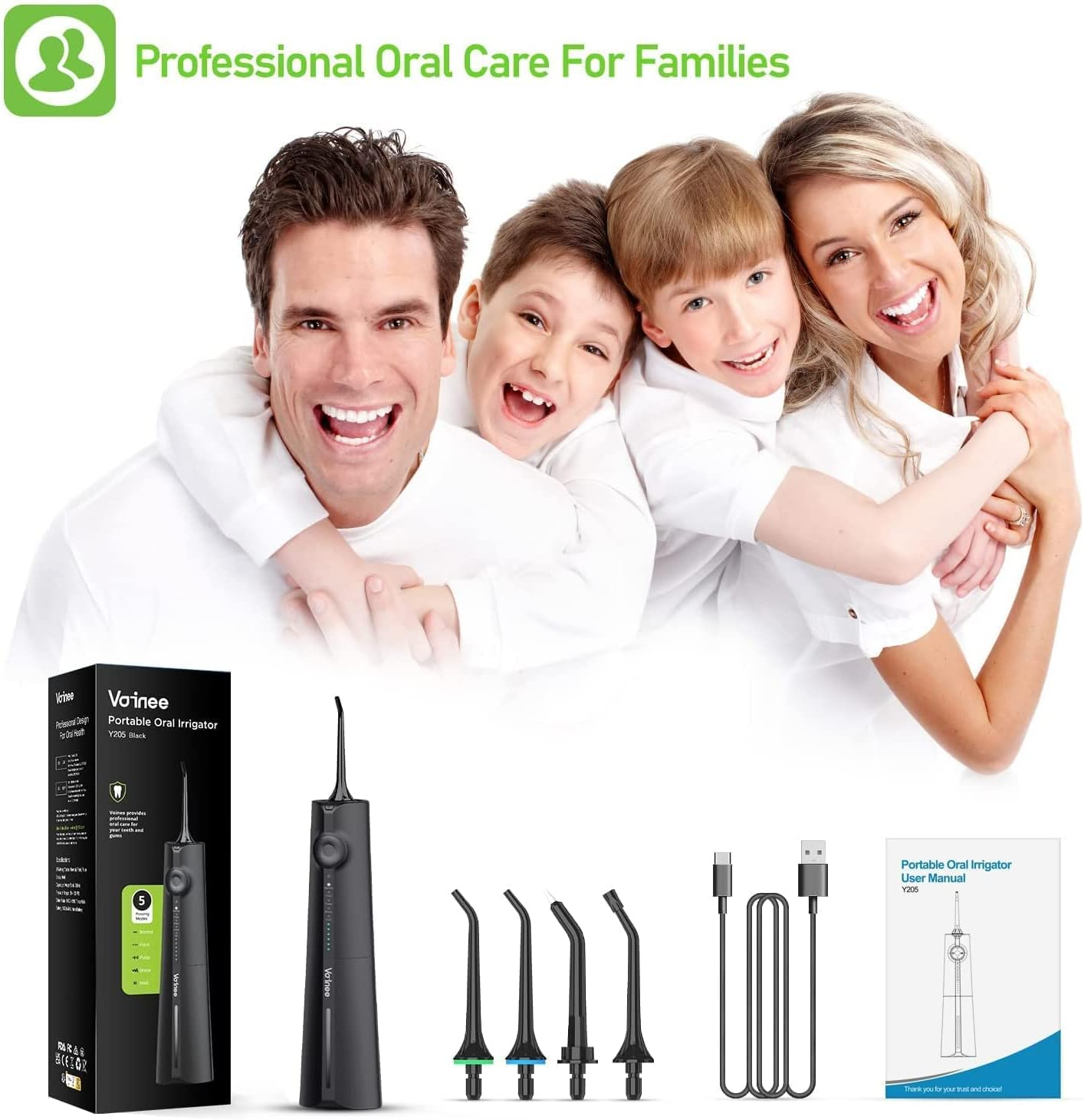 【2025 New Edition】Voinee Water Dental Flosser Oral Irrigator for Dental&Oral Care with 8 Tips 5 Modes 6 Pressure Levels IPX7 Waterproof 300ML Water Tank Low Noise Long Lasting,Portable Cordless Rechargeable Teeth Cleaner for Home&Travel image number 3