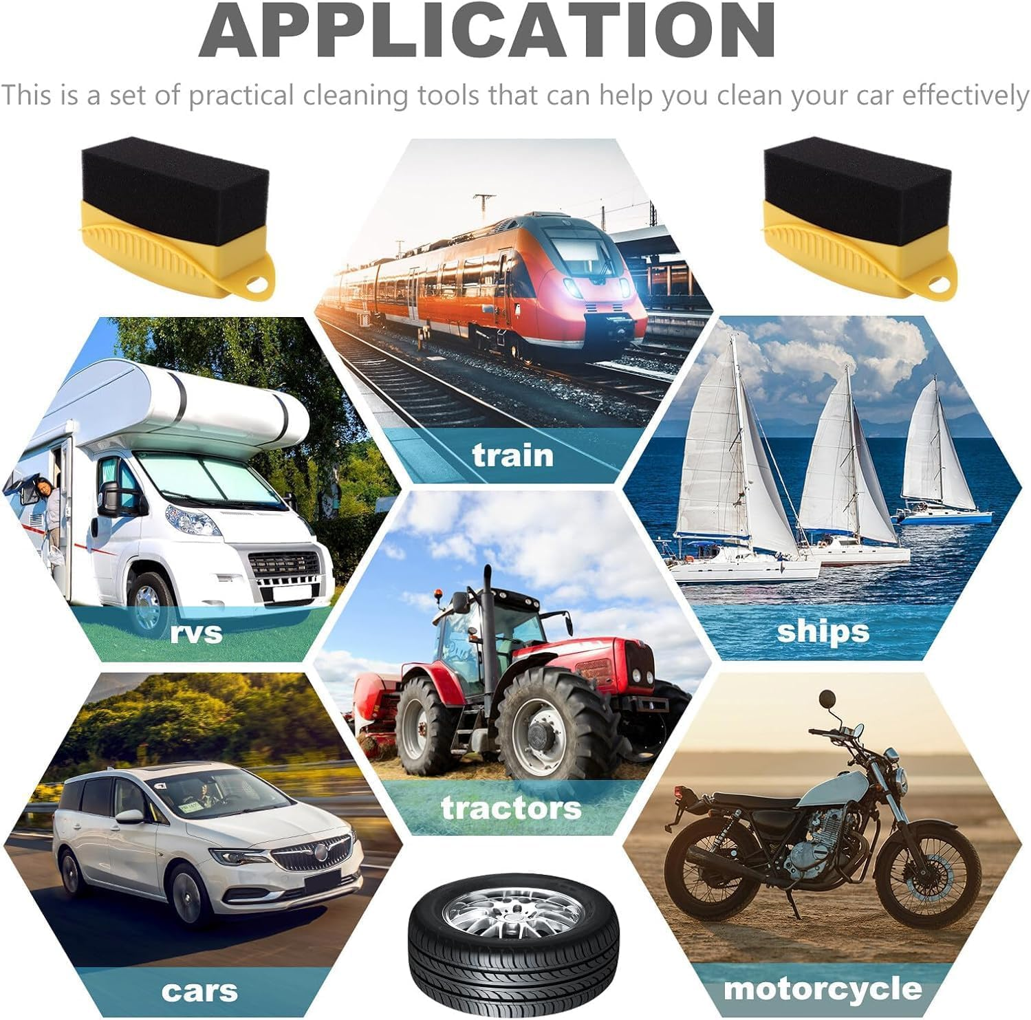 Car Tire Waxing Sponge Tire Shine Applicator + Oil Film Cleaning Brush Car Windshield Oil Film Cleaning Set, Reusable image number 2