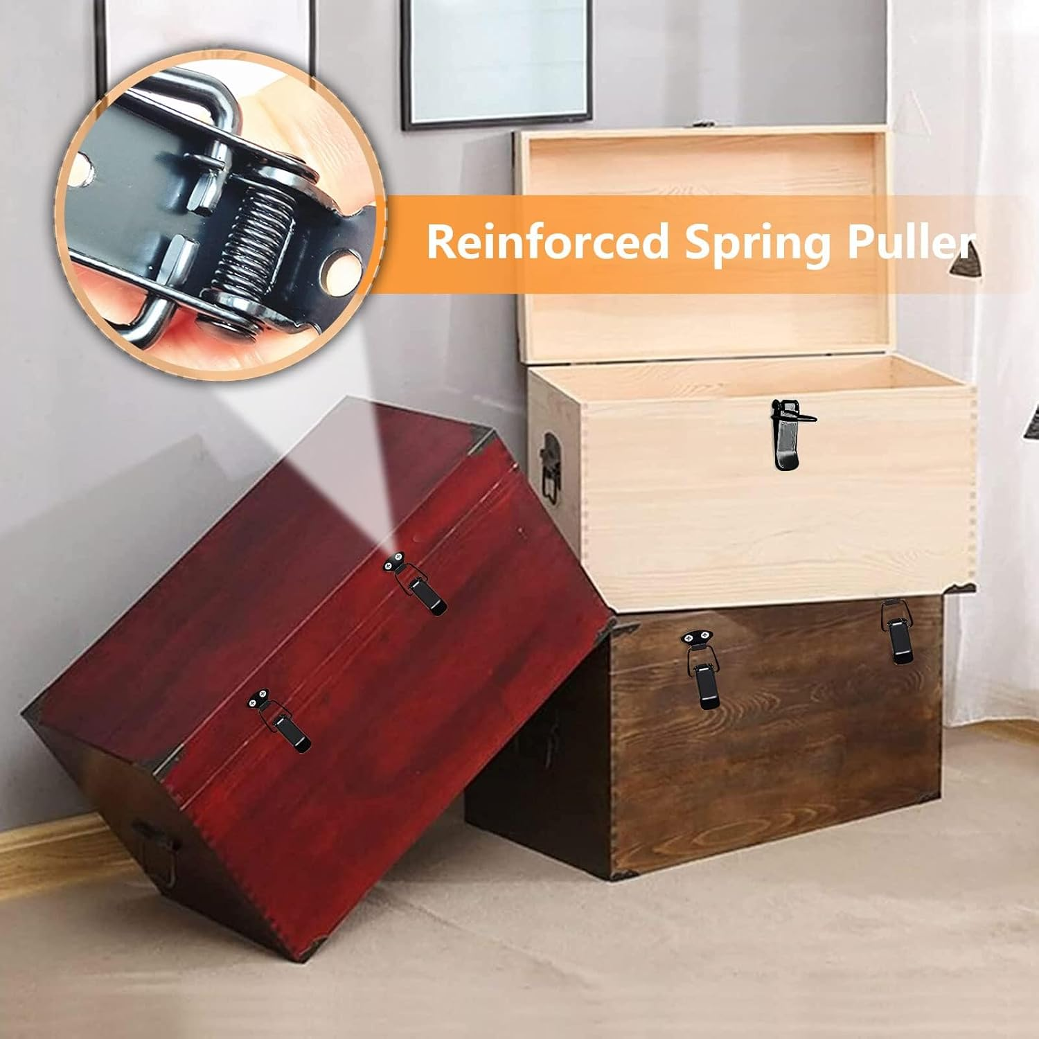 Black Spring Hasp, 10 Pcs Stainless Steel Spring Hasp, Toggle Latch Catch Clamp for Wooden Case Toolboxes, Cabinet Boxes, Drawer, Toolbox (Black) image number 1