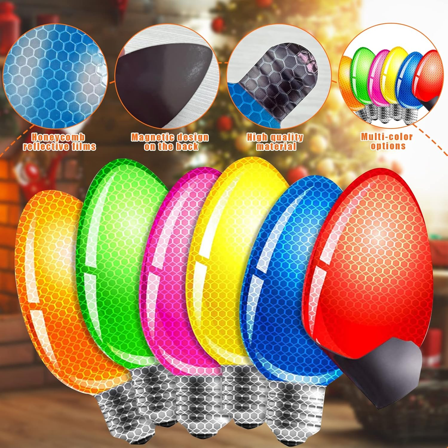 Christmas Car Magnets Lights Stickers, Reflective Car Magnet, Christmas Lights Bulb Magnet Set, Christmas Reflective Car Magnets Set for Xmas Holiday Birthday Cars Mailbox Window Decoration