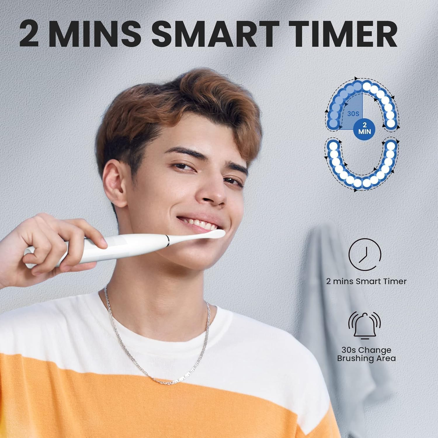 Oclean Flow Sonic Electric Toothbrush &ndash; 180-Day Battery, 5 Modes, Dupont Brush Head, Timer, IPX7 Waterproof &ndash; Oral Hygiene - White - Find Pink And Blue image number 2