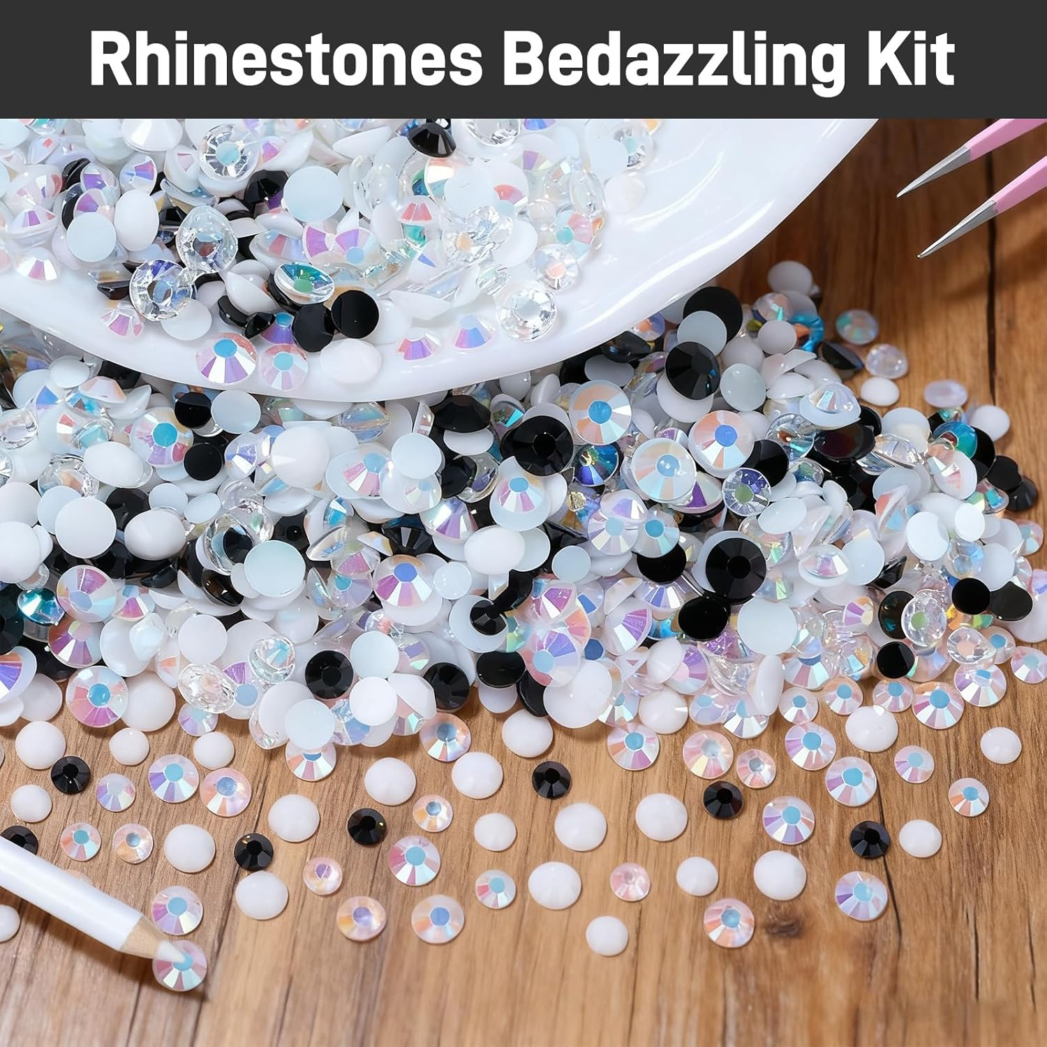 Jeyzuroa Black Rhinestones, Bedazzler Kit, 12 Pack (3 - 5Mm) round Plastic Craft Beads for Nail Rhinestones, DIY Jewelry, Party Favors (Black) image number 3