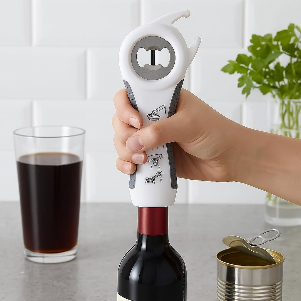 Leona Co 5-In-1 Wine Bottle Opener, Stainless Steel Multi-Functional Opener for Wine, Beer, Jars & Cans with Non-Slip Ergonomic Handle, Ultimate Barware Tool for Kitchen & Travel (3) image number 3