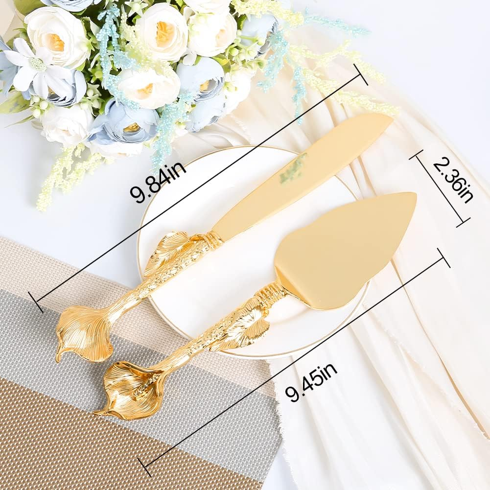 Personalized Gold Cake Knife and Server Set, Engraved Pastry Pie Server Cake Pizza Cutter, Wedding and Birthday Bridal Gift (F-Rustic) image number 5