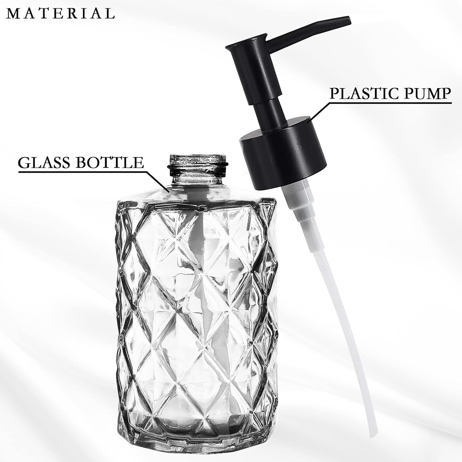 Glass Soap Dispenser with Black Pump, Bathroom Soap Dispenser Set(2 Pack, 11Oz.) Premium Thick Soap Pump Bottles, Refillable Kitchen Liquid Soap Bottle for Hand Sanitizer, Lotion (Clear, Black Pump) image number 6