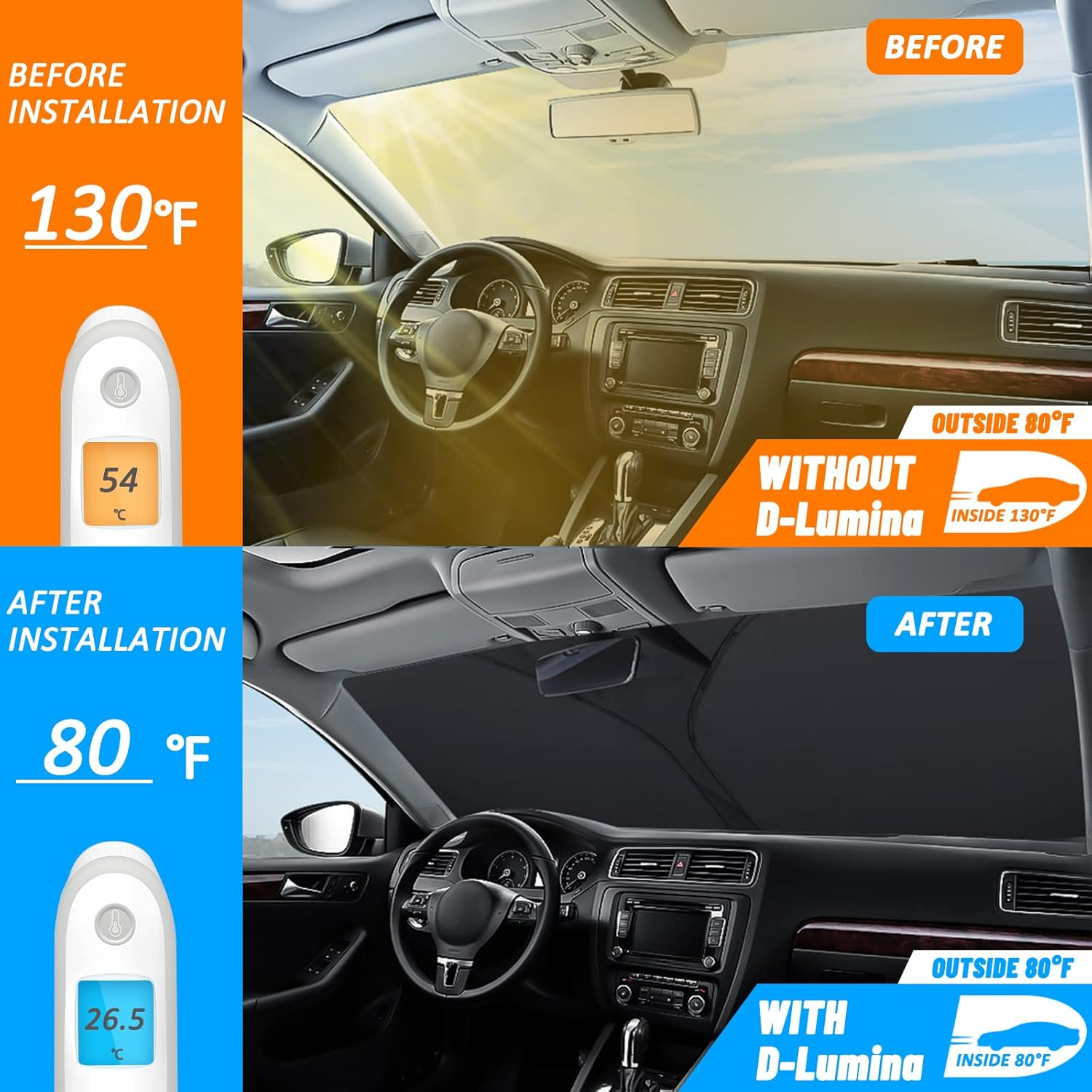 D-Lumina Windshield Sun Shade for 2012 2013 2014 2015 2016 2017 Toyo-Ta Camry Accessories, Front Window Sunshade Sun Visor Protector Block UV Rays Heat, Foldable 2 Layers 210T Material image number 2