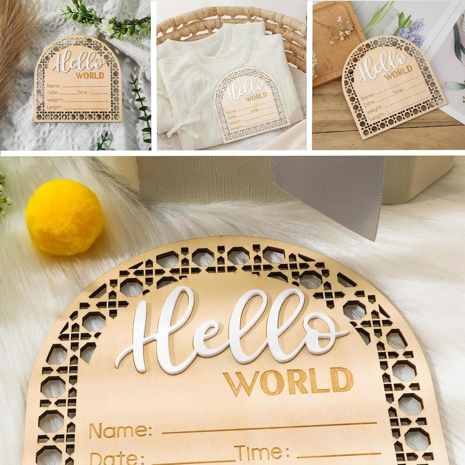 1 Pcs Baby Announcement Plaque,Hello Worl Newborn Photography Props Announcement