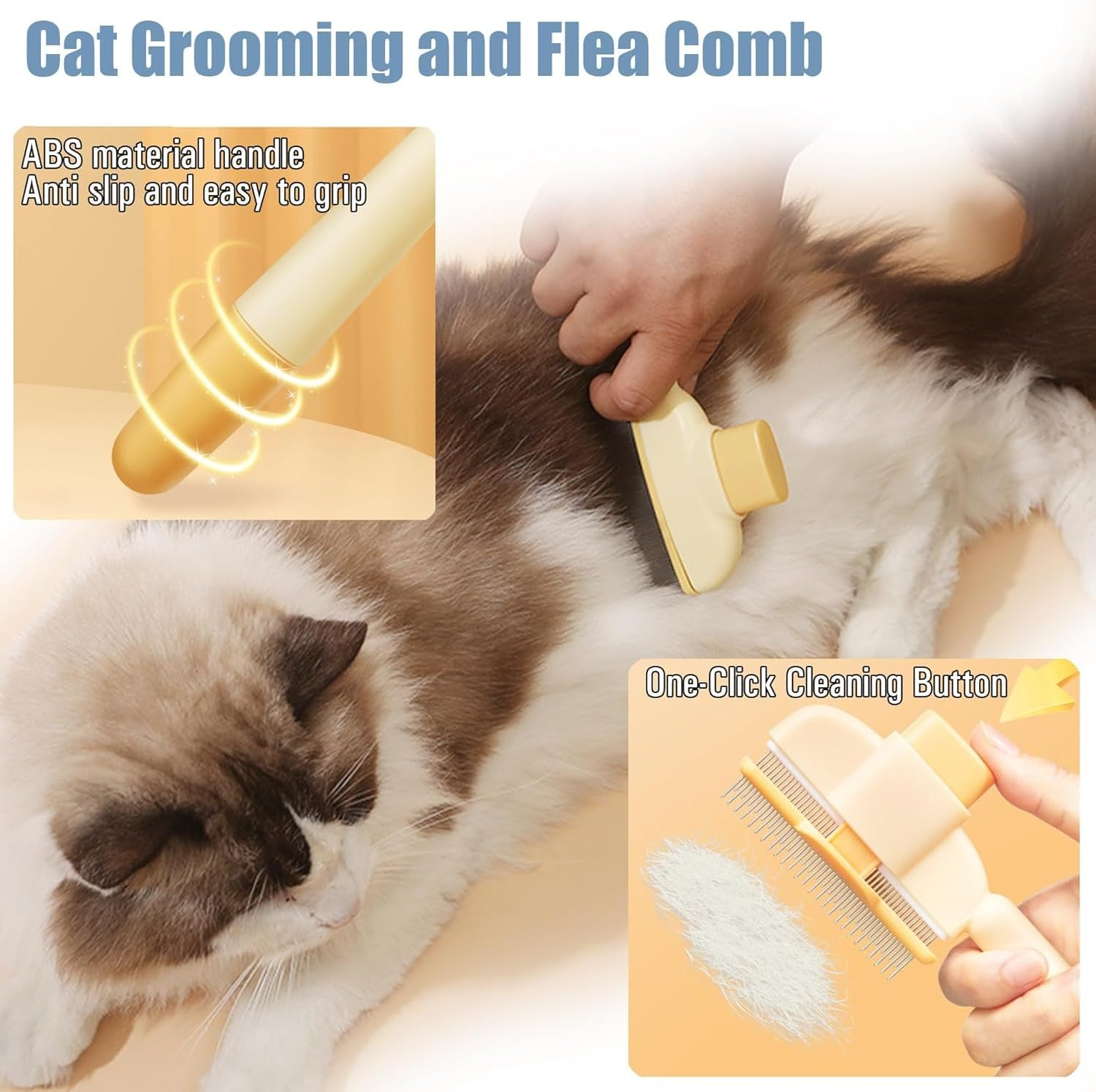 Yharnamite 2 Pcs Pet Hair Removal Flea Comb, Grooming Brush Suitable for Cat and Dog, Multifunctional Cat Brush with Release Button for Short & Long Hair (Yellow) image number 3