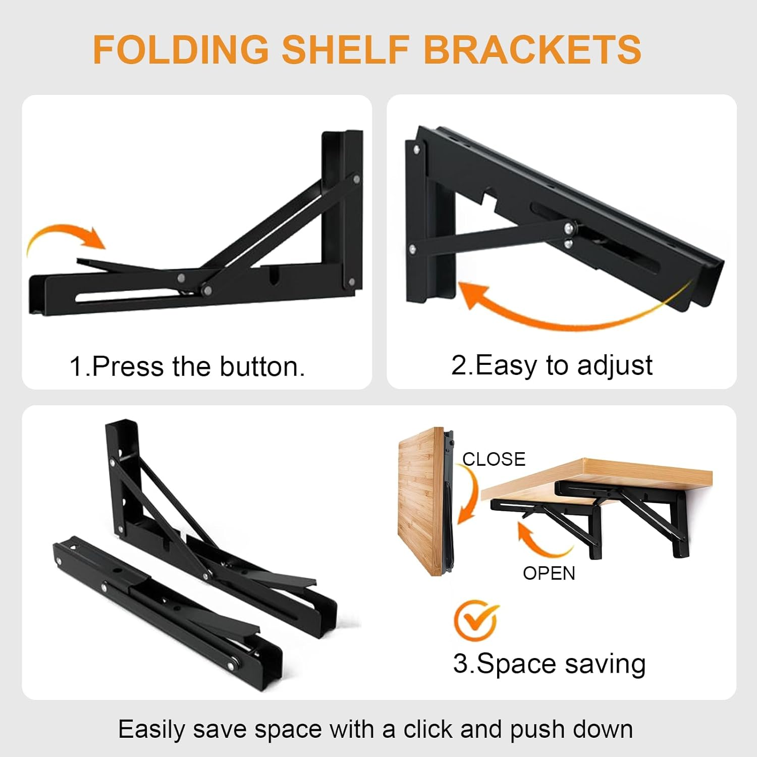 Folding Shelf Brackets - Heavy Duty Metal Collapsible Shelf Bracket for Bench Table, Shelf Hinge Wall Mounted Space Saving DIY Bracket, Max Load: 150 Lb, Black image number 5