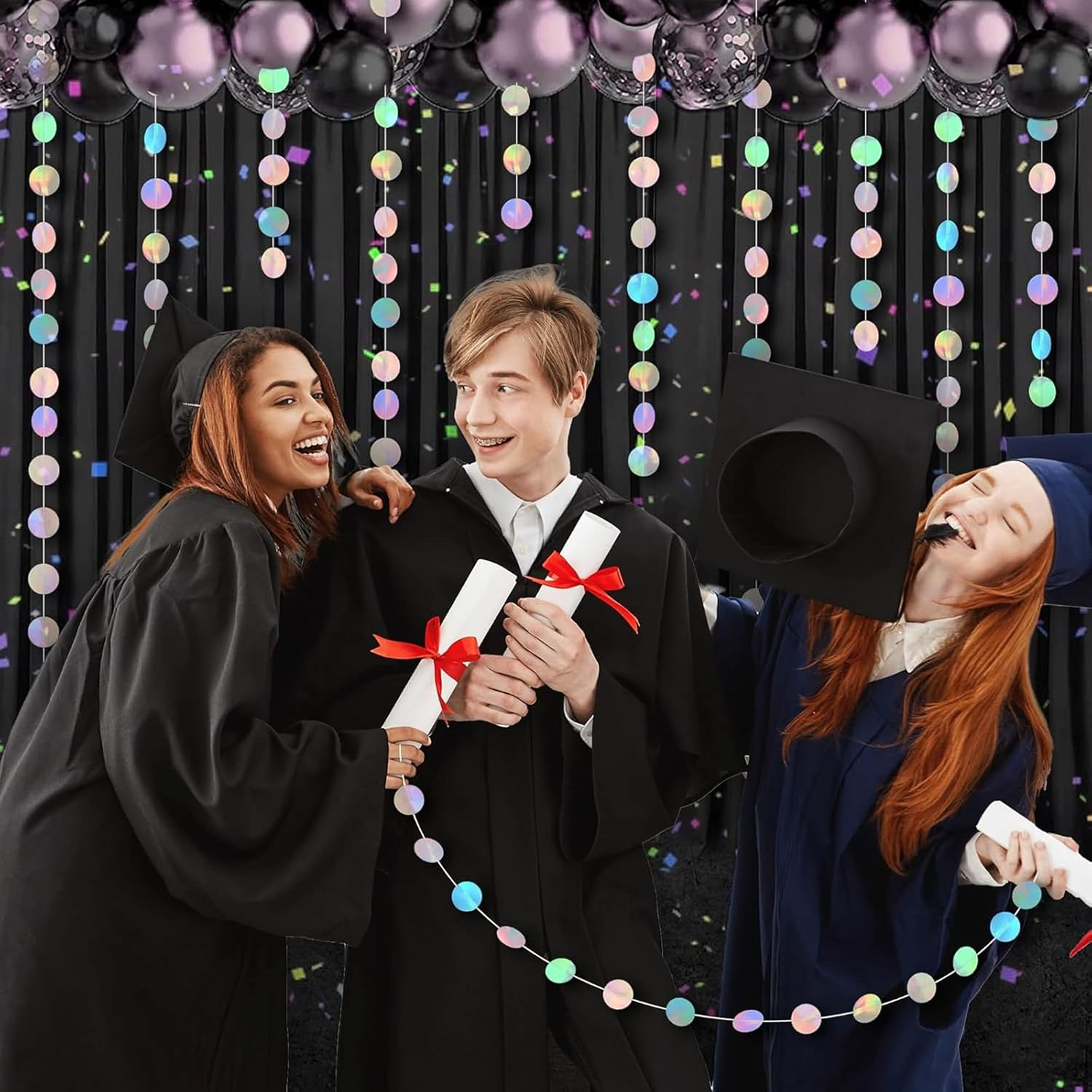 Weidllys Iridescent Party Decorations,4Pack Disco Decor with Tape,Hanging Streamer for under the Sea,Mermaid Party,Birthday,Graduation,Baby Bridal Shower,Wedding Backdrop Table Wall Decor(52Ft)