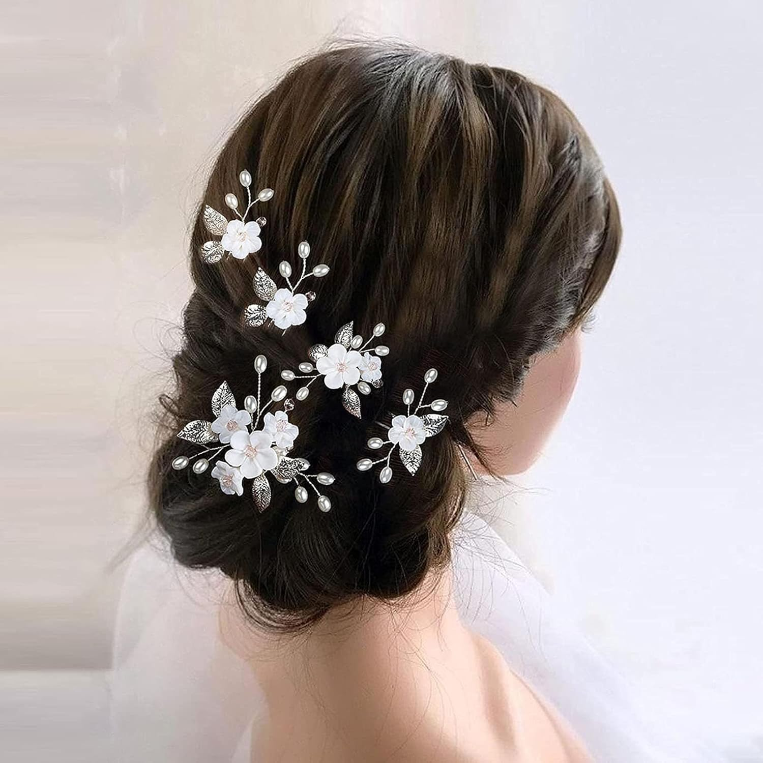 5Pcs Bride Wedding Hair Clips Wedding Flower Hair Pins Bride Hair Accessories for Women Girls Brides Bridesmaids（10 * 8Cm/3.9 * 3.1In) image number 5