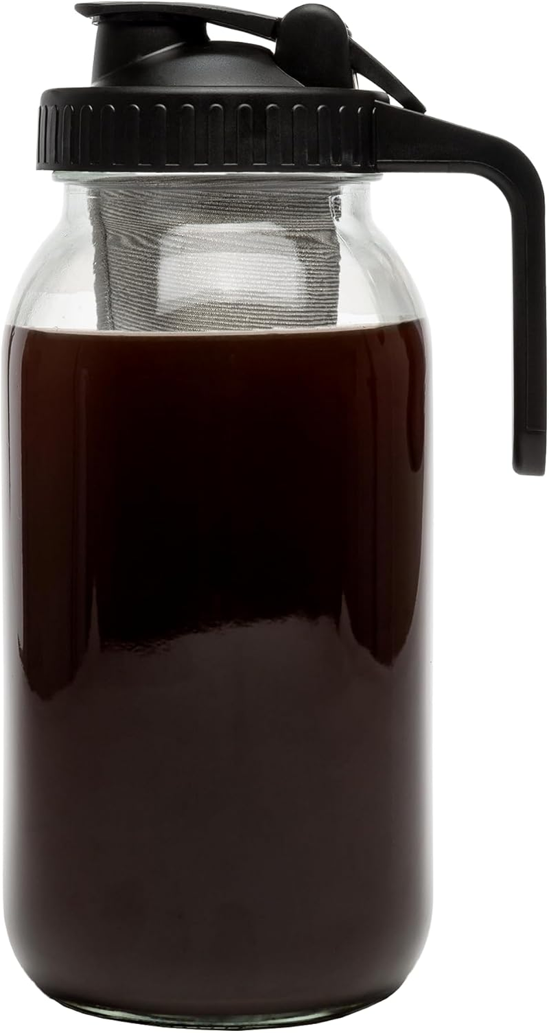 Primula Mason Jar Cold Brew Iced Coffee Maker with Stainless Steel Filter and Easy Pour Lid, Durable Glass Pitcher Fits in Most Fridge Doors, Dishwasher Safe, Made without BPA, 2-Quart, Black image number 4