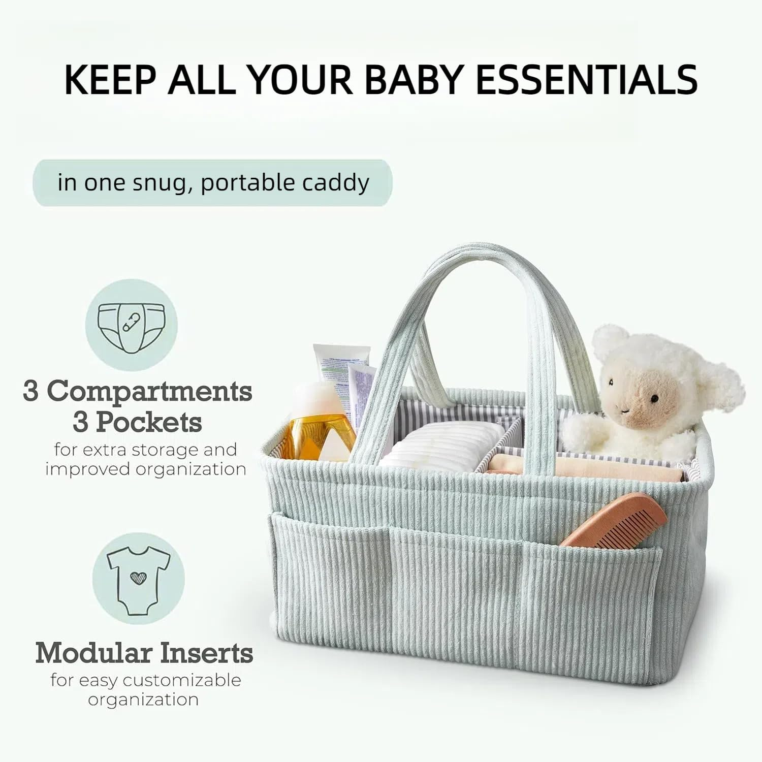 Diaper Caddy, Diaper Organizer or Storage, Portable Nursery Storage and Car Organizer, a Baby Gift Registry, Baby Shower Essentials & Caddy Organizer (Mint Green) image number 5