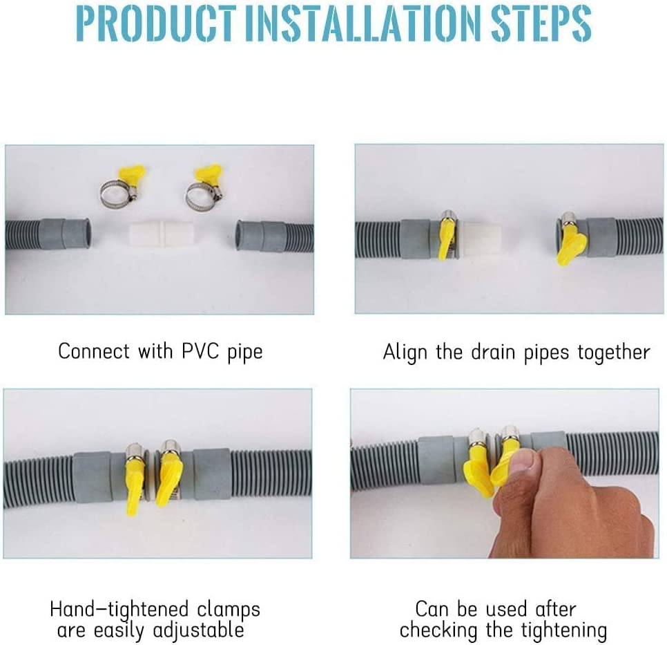 Dishwasher Washing Machine Replacement Hoses, 6.5Ft Washer Drain Hose Extension Kits Flexible Corrugated Drain Hose for Washing Machine with 1 Adapter1 U-Bend Holder 2 Hose Clamps image number 3