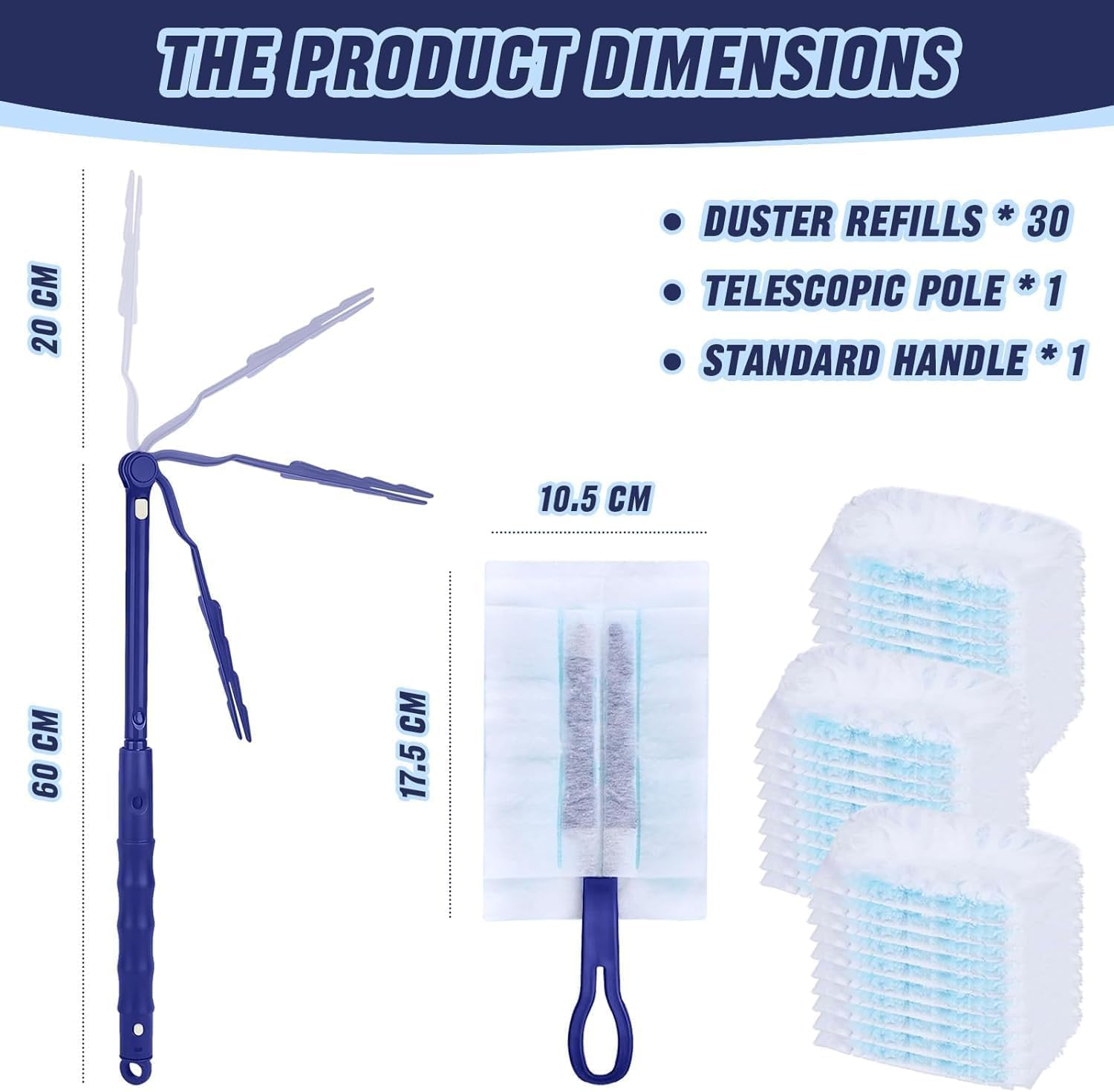 Pack of 30 Duster Refills Set for Swiffer, Highly Effective Dust Magnet Cloths with 180&deg; Rotation Function, Dust Catcher for Pet Hair, Dust Dirt, 2 Ergonomic Handles image number 5