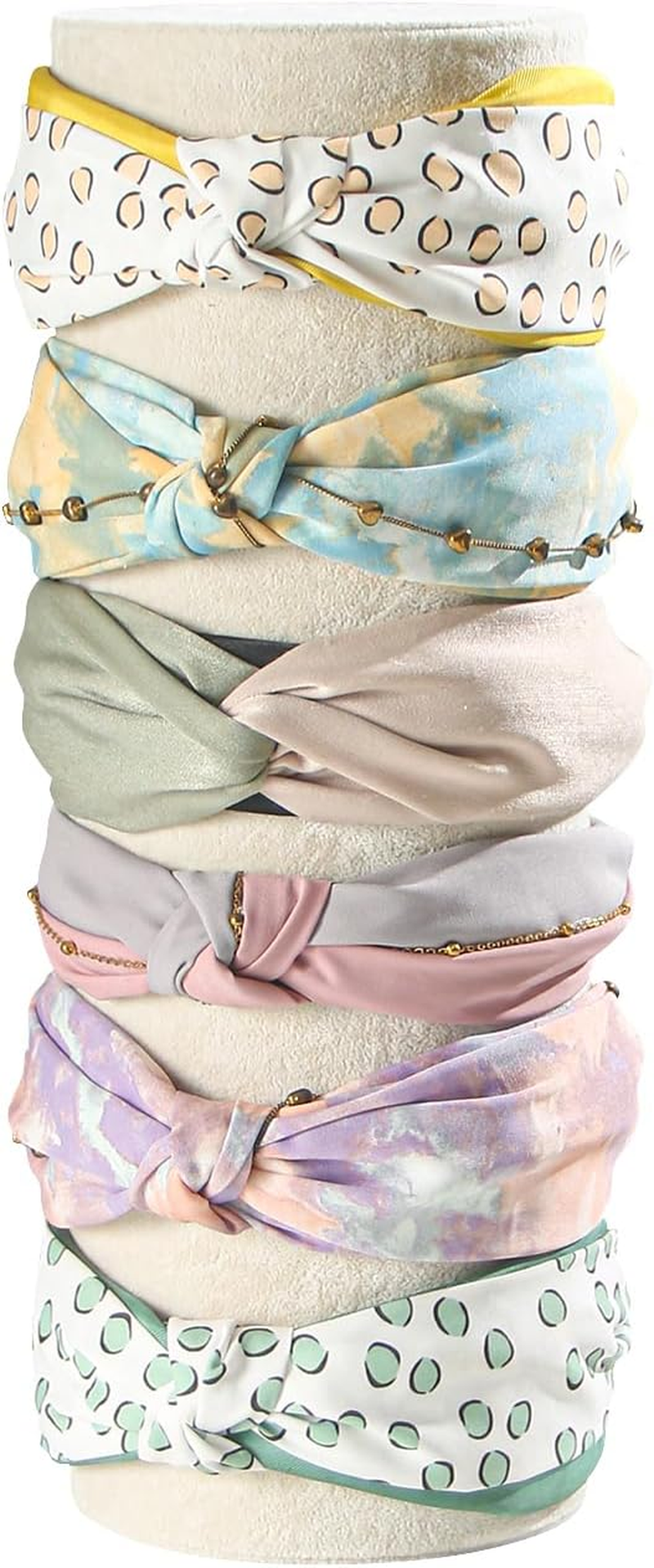 Coward Vertical Beige Headband Holder Organizer, Headband Organizer Display Stand,Hairband Storage Tower for Women Girls (Beige Velvet)
