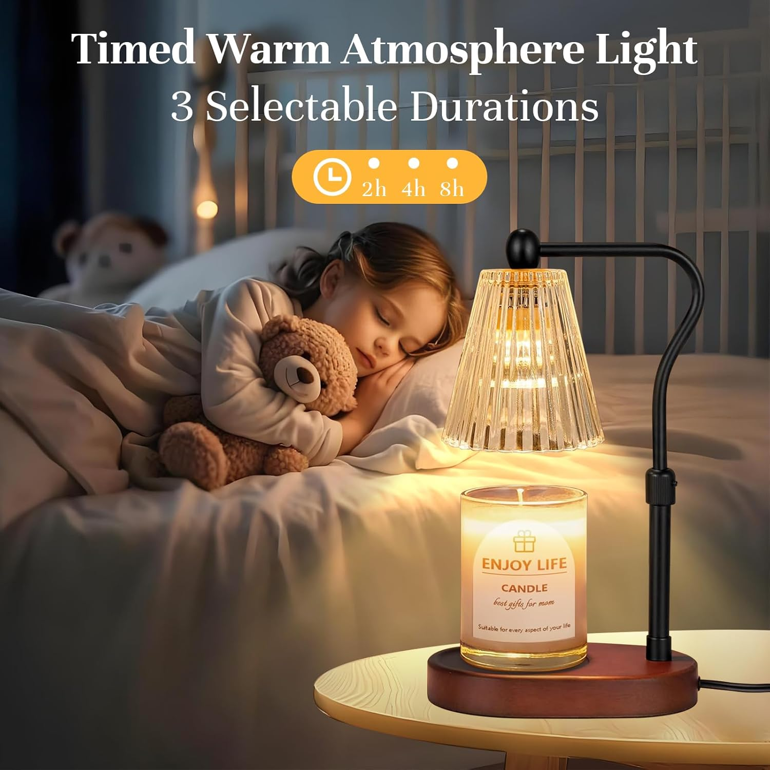Candle Warmer Lamp with Timer, Adjustable Height Wax Warmer, Candle Lamp Warmer for Scented Wax for Home Decor Birthday Gifts with 2 Bulbs Elliptical Base image number 1