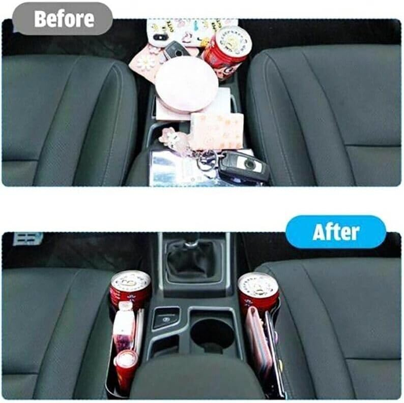 2PCS Car Seat Gap Slit Storage Organiser PU Leather Storage Box Phone Bottle Holder- Enhance Vehicle Organization & Prevent Item Slips - Black image number 6