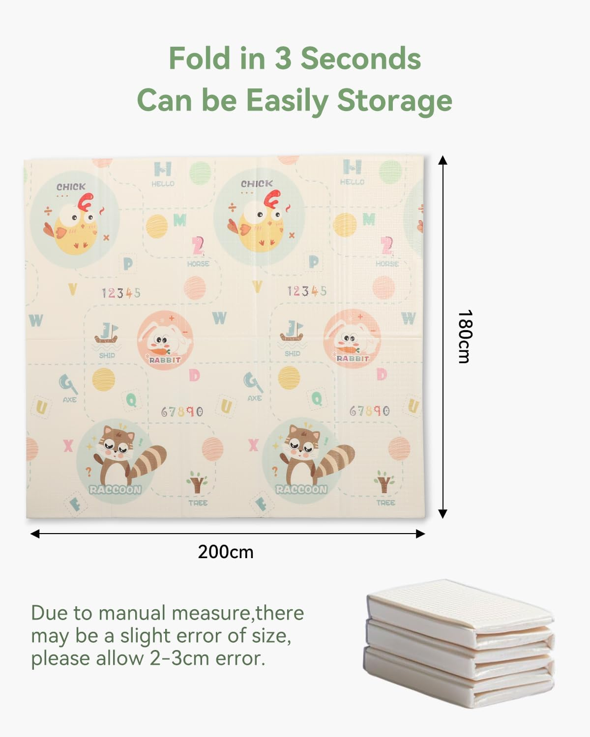 Reversible Baby Floor Mat - 200X180Cm Baby Play Mats, Foldable and Lightweight Waterproof Baby Play Mat for Floor - Easy Storage and Travel